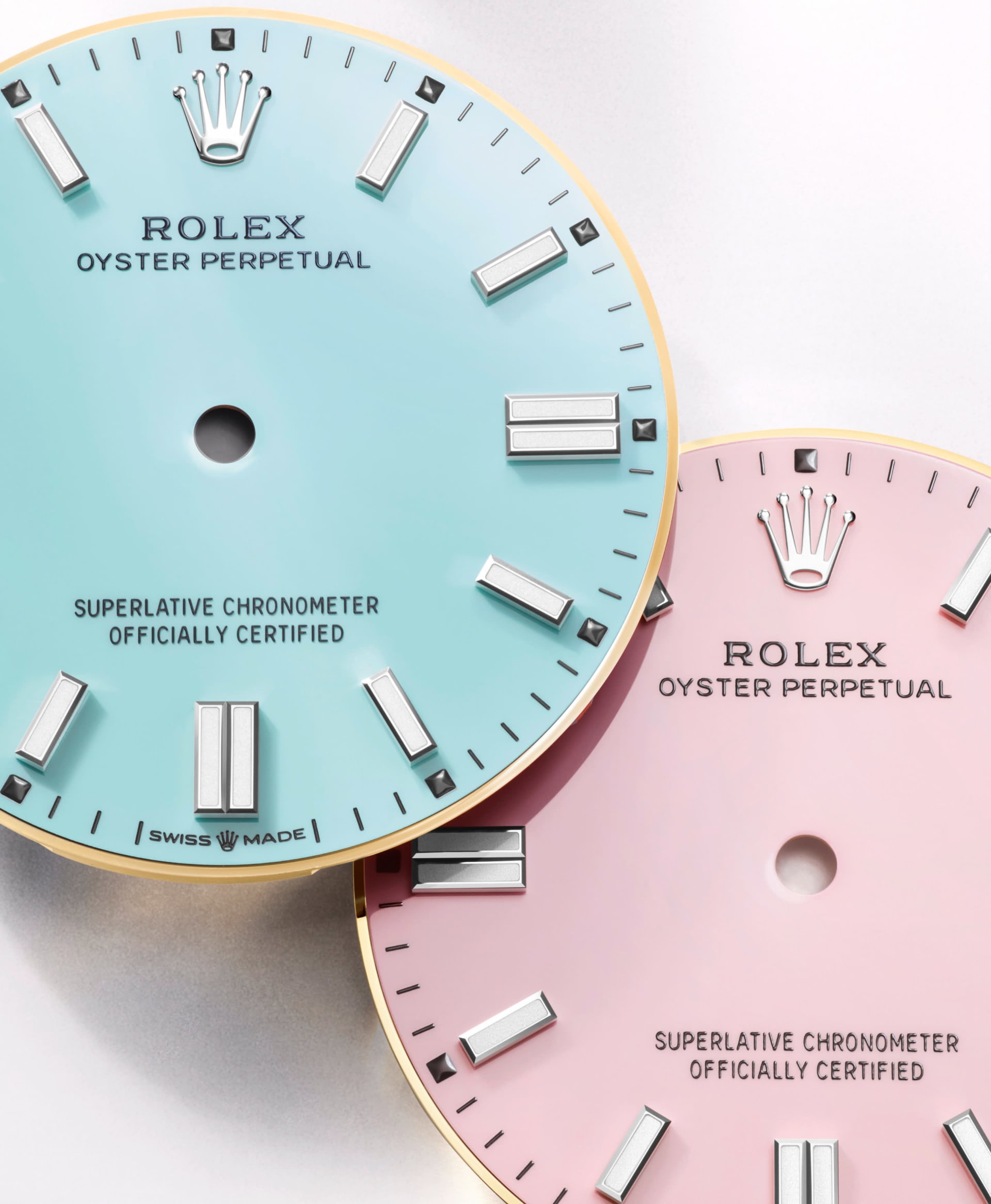 Oyster Perpetual turquoise and pink dials