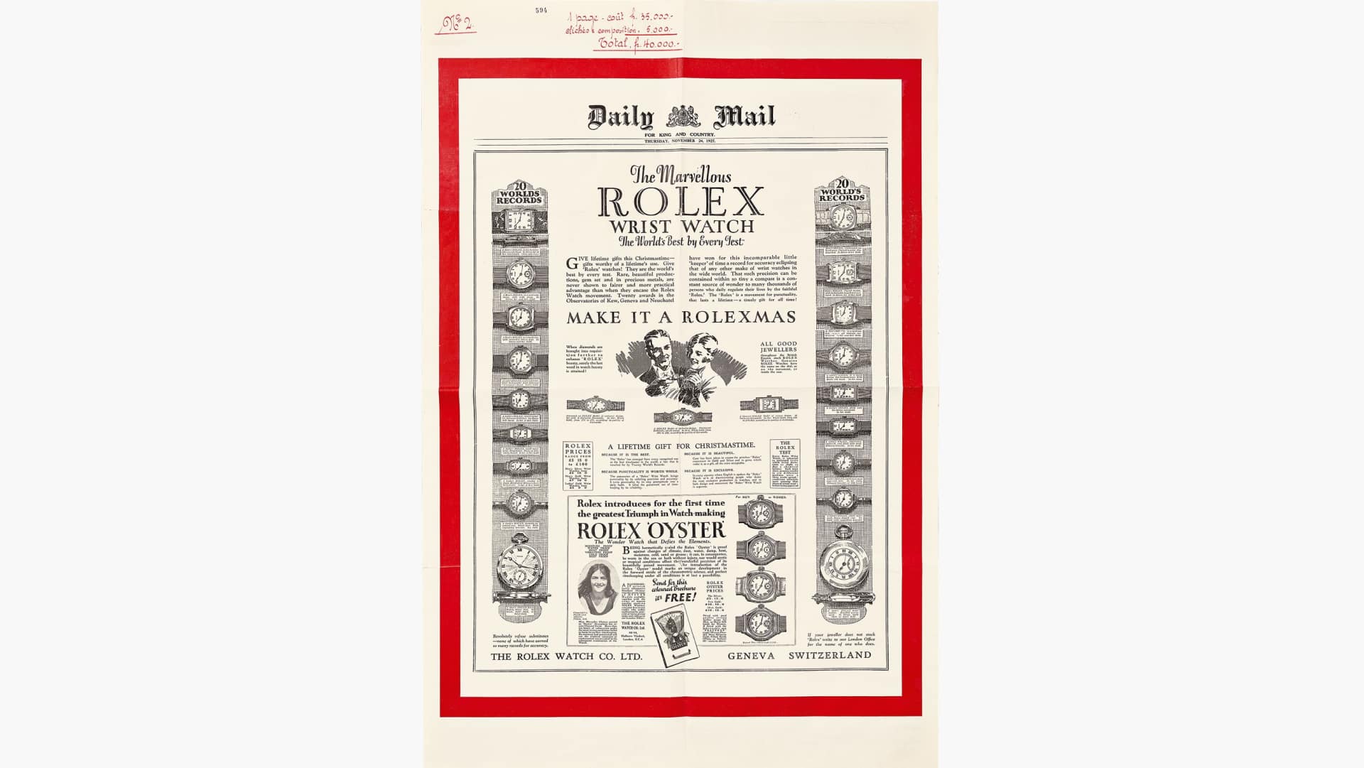 1927 An advertisement for the Oyster in the Daily Mail