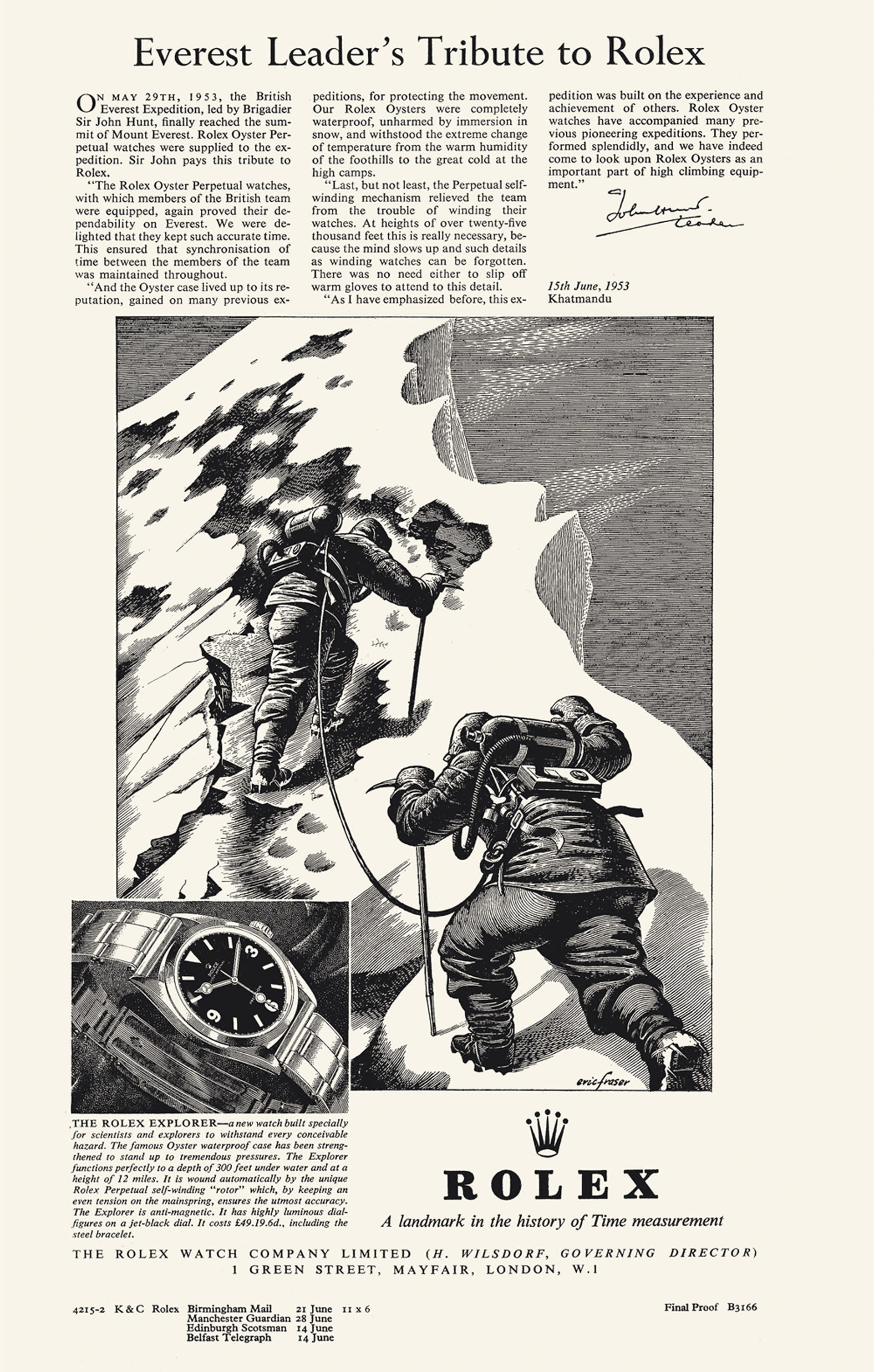 Everest leader's tribute to Rolex