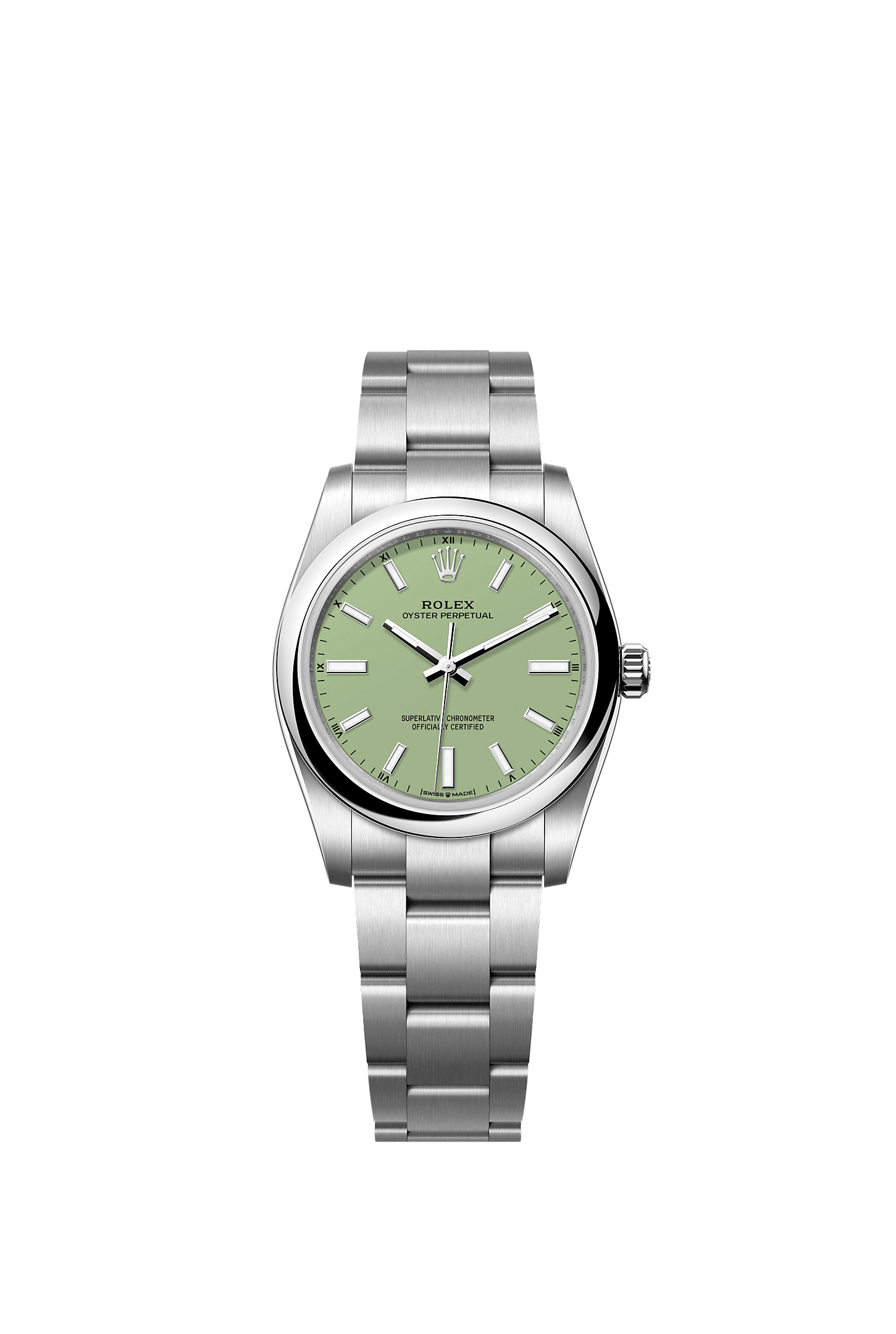 蚝式恒动型 34, 蚝式，34毫米，蚝式钢, 表盘 : 开心果绿色, Rolex