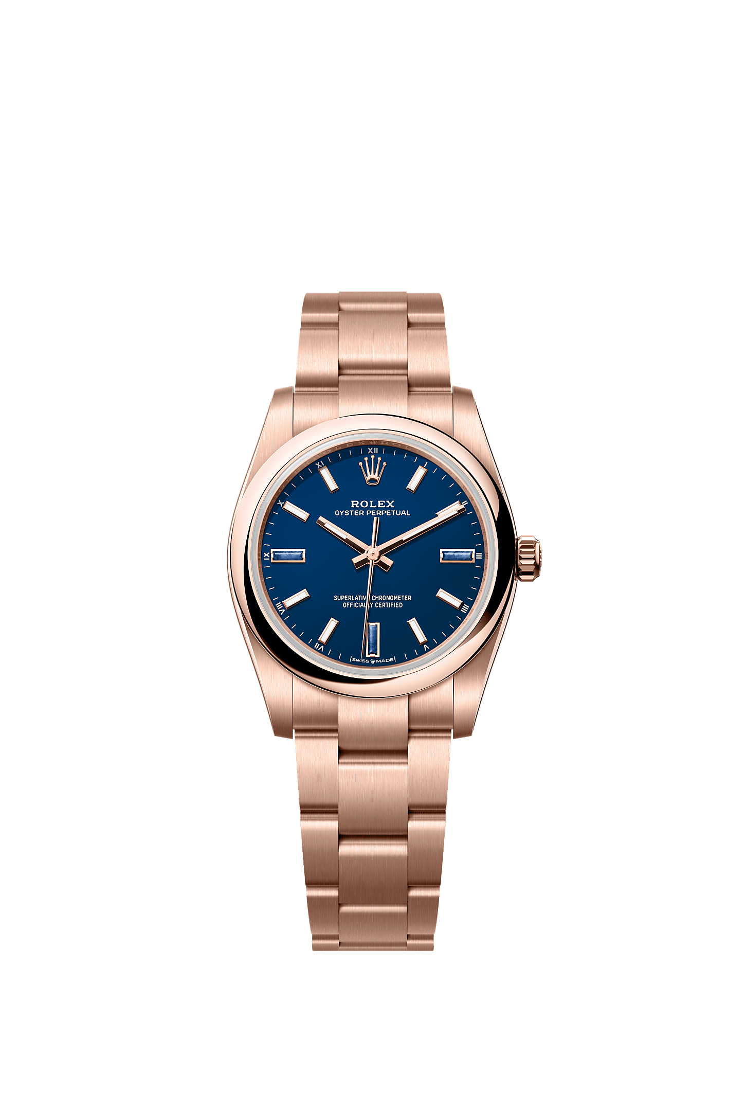Oyster Perpetual 34, Oyster, 34 mm, Everose gold, Dial : Blue stone, Rolex