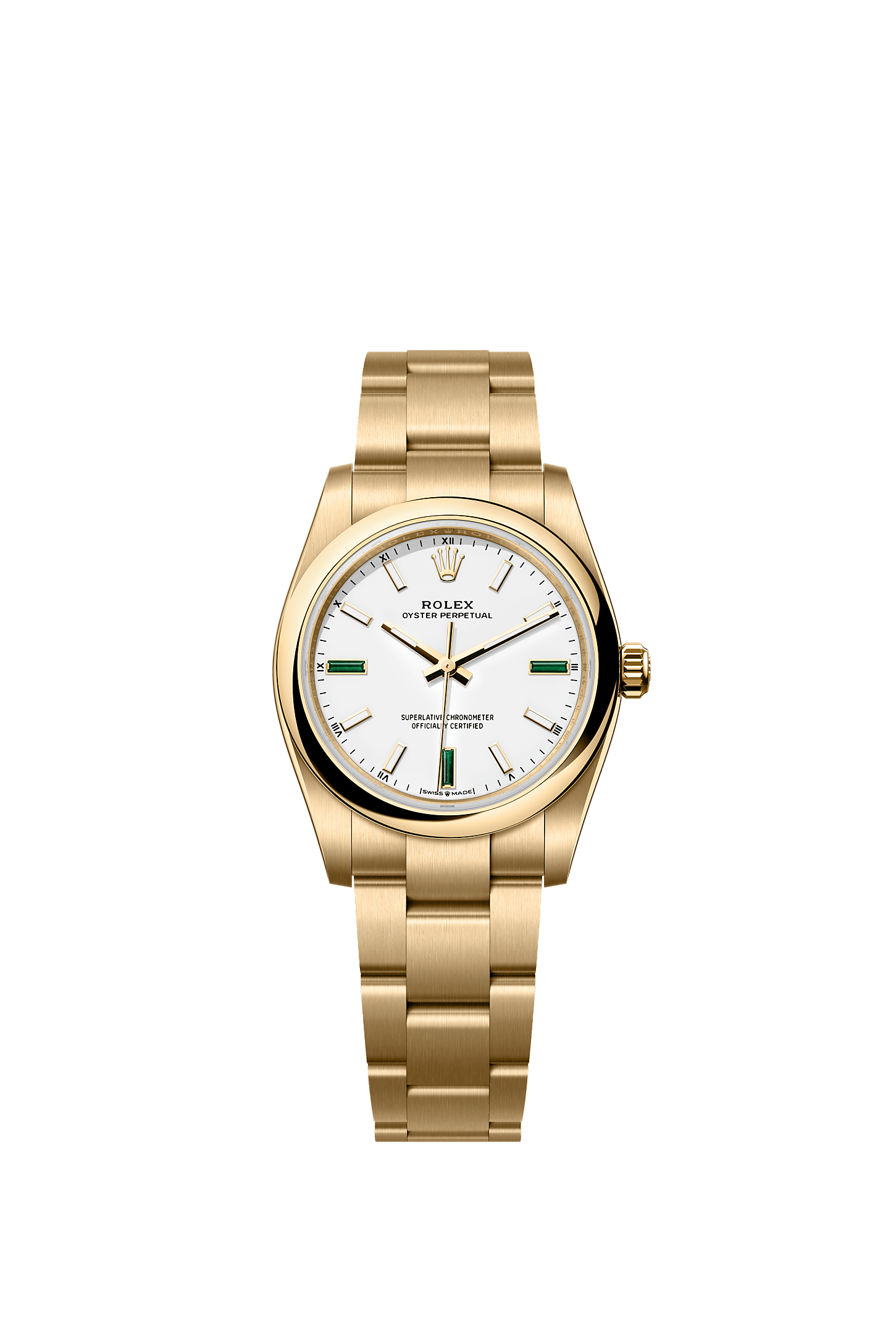 Oyster Perpetual 34, Oyster, 34 mm, yellow gold, Dial : White, Rolex