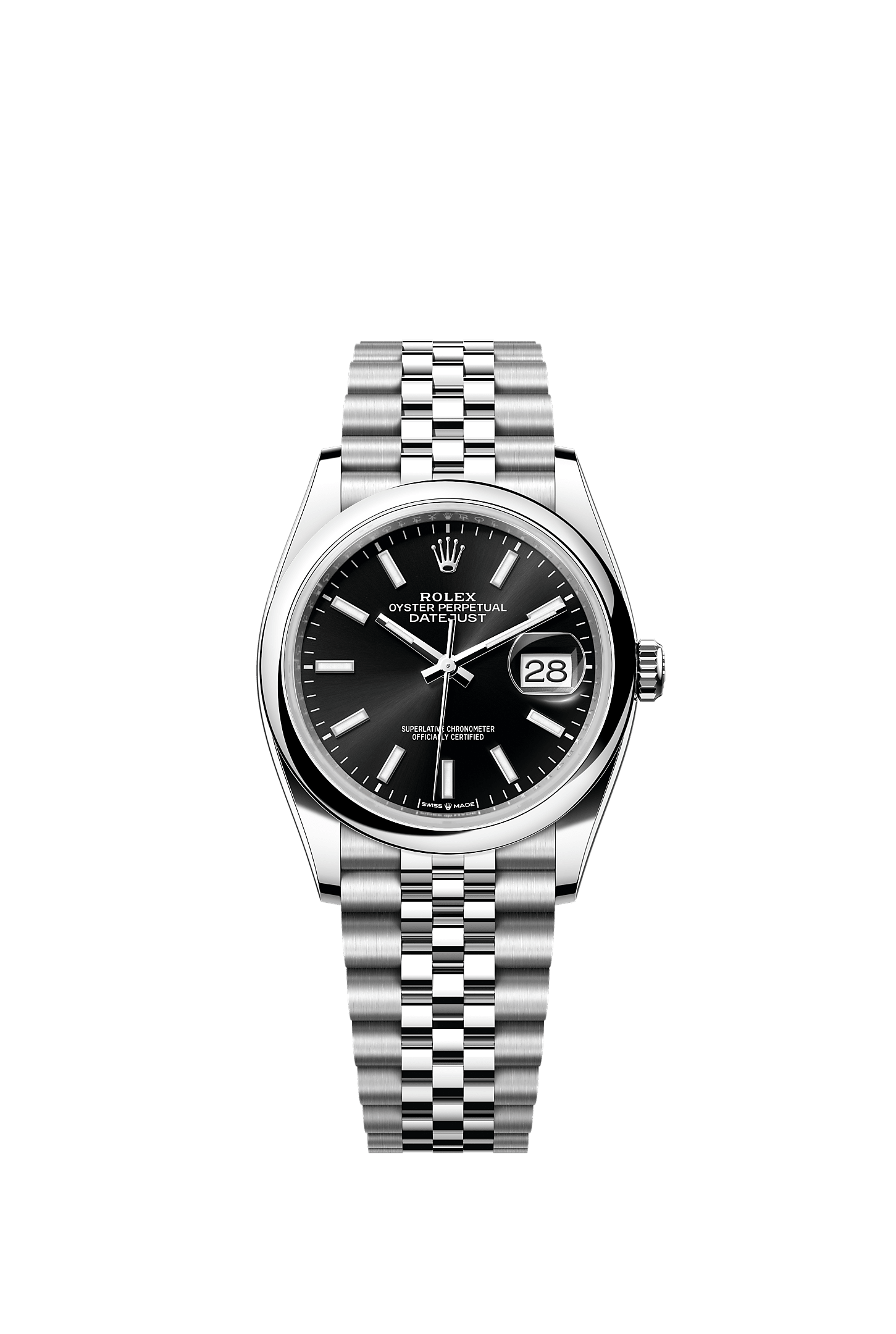 日志型 36, 蚝式，36毫米，蚝式钢, 表盘 : 亮黑色, Rolex
