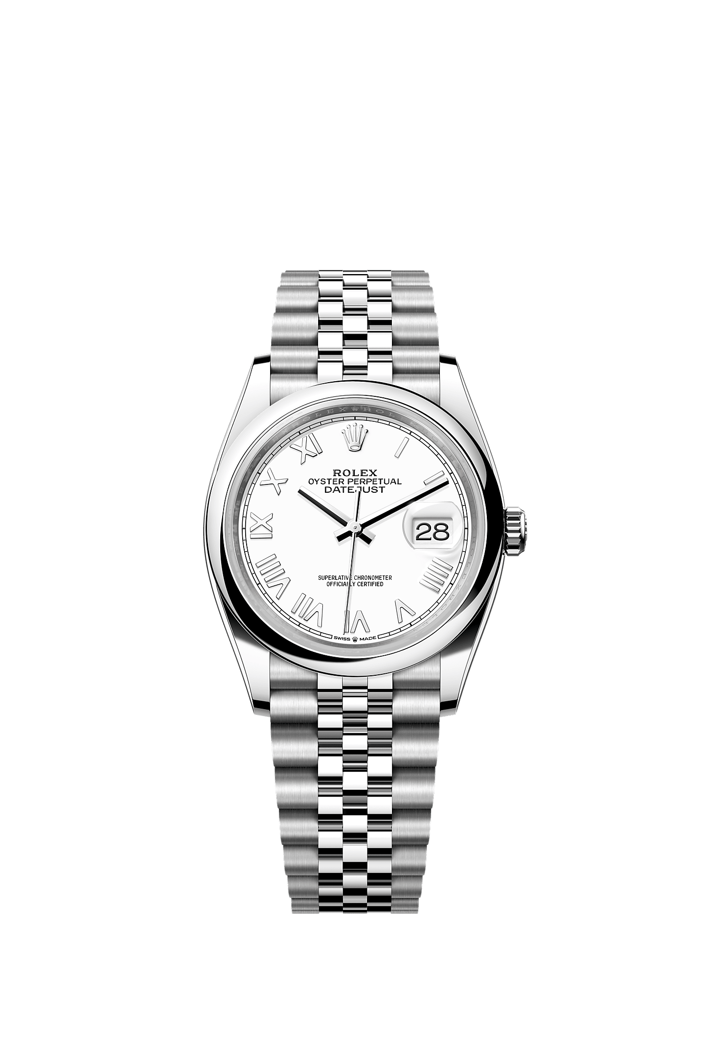 日志型 36, 蚝式，36毫米，蚝式钢, 表盘 : 白色, Rolex