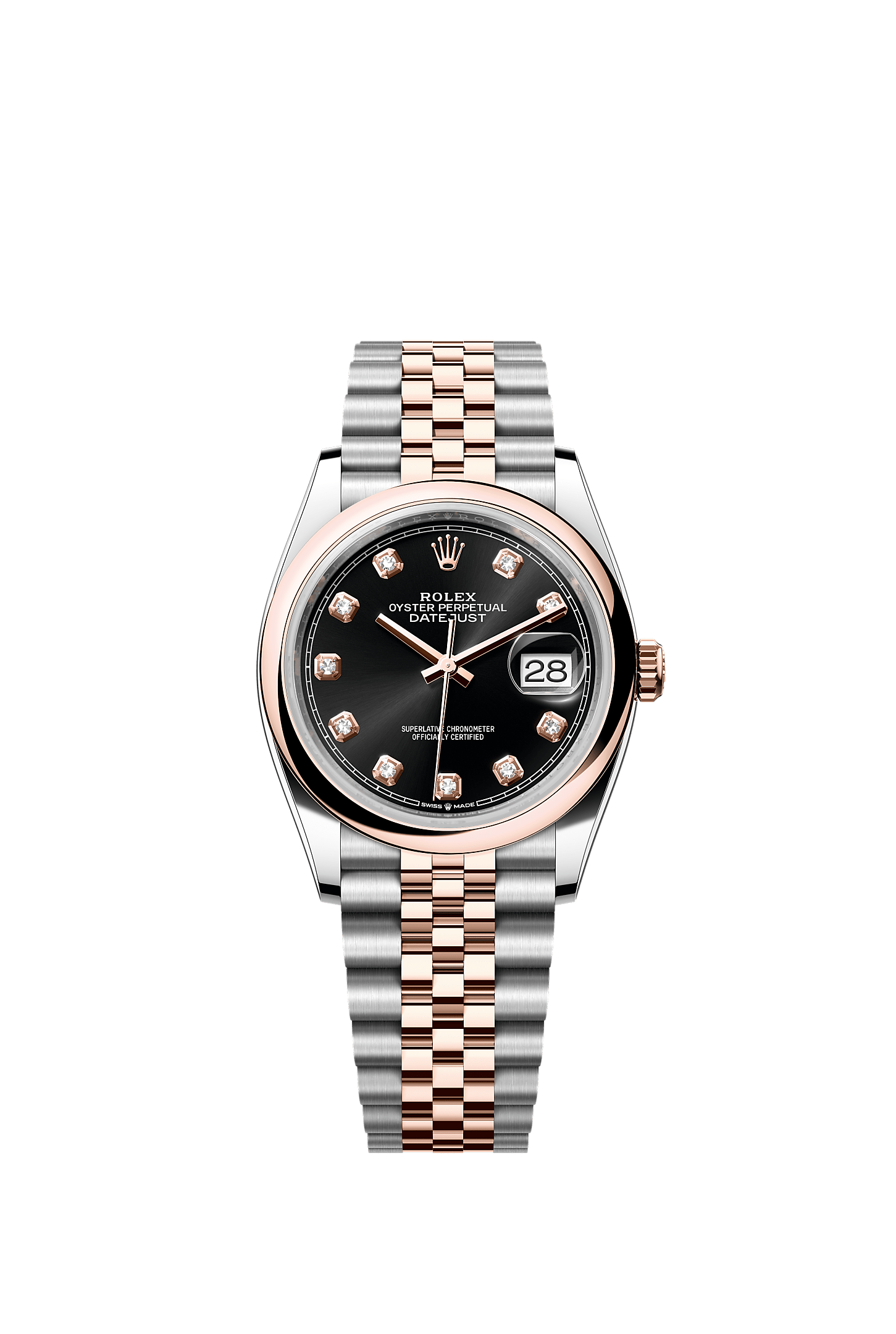Datejust 36, Oyster, 36 mm, Oystersteel and Everose gold, Dial : Bright black set with diamonds, Rolex