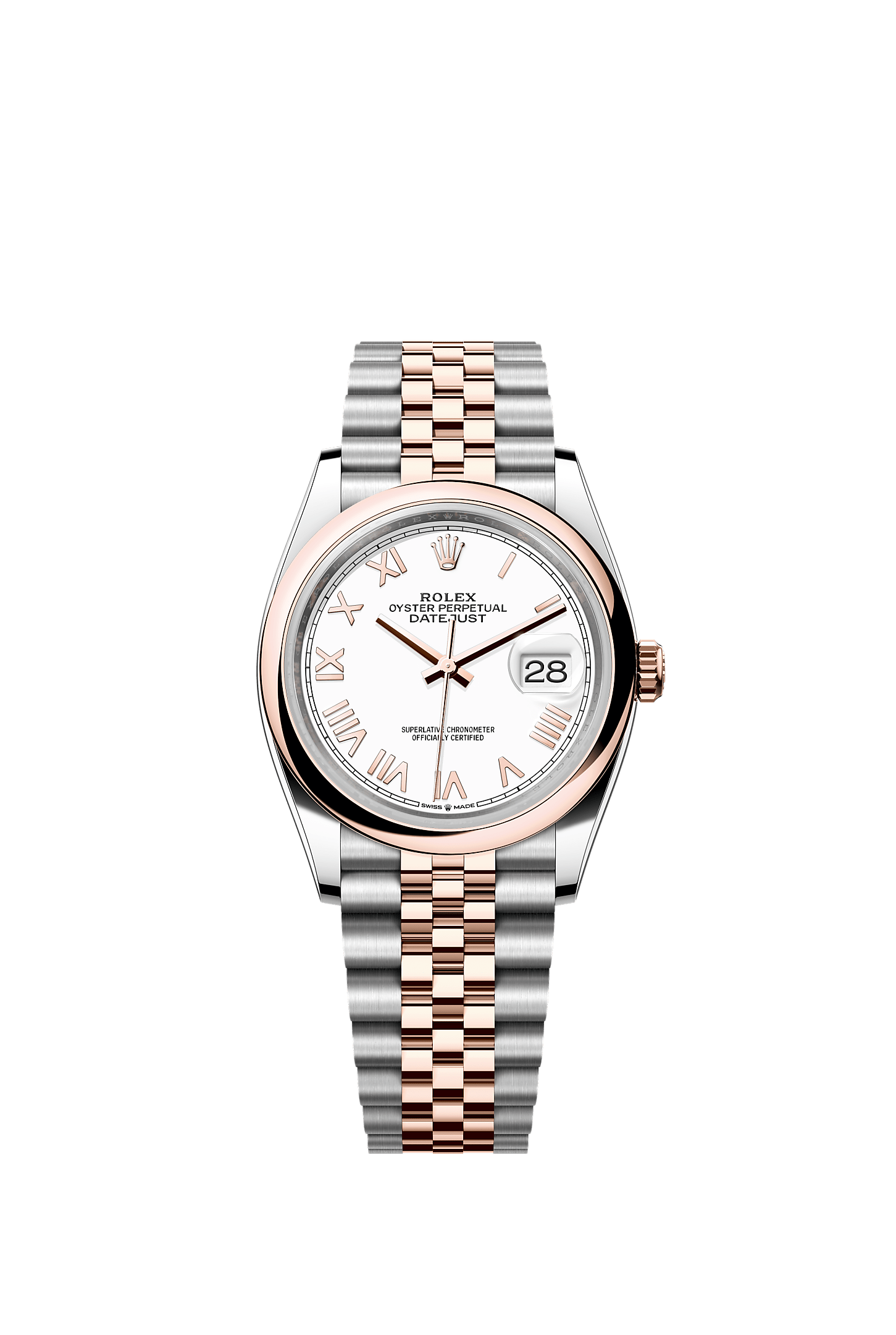 日志型 36, 蚝式，36毫米，永恒玫瑰金及蚝式钢, 表盘 : 白色, Rolex