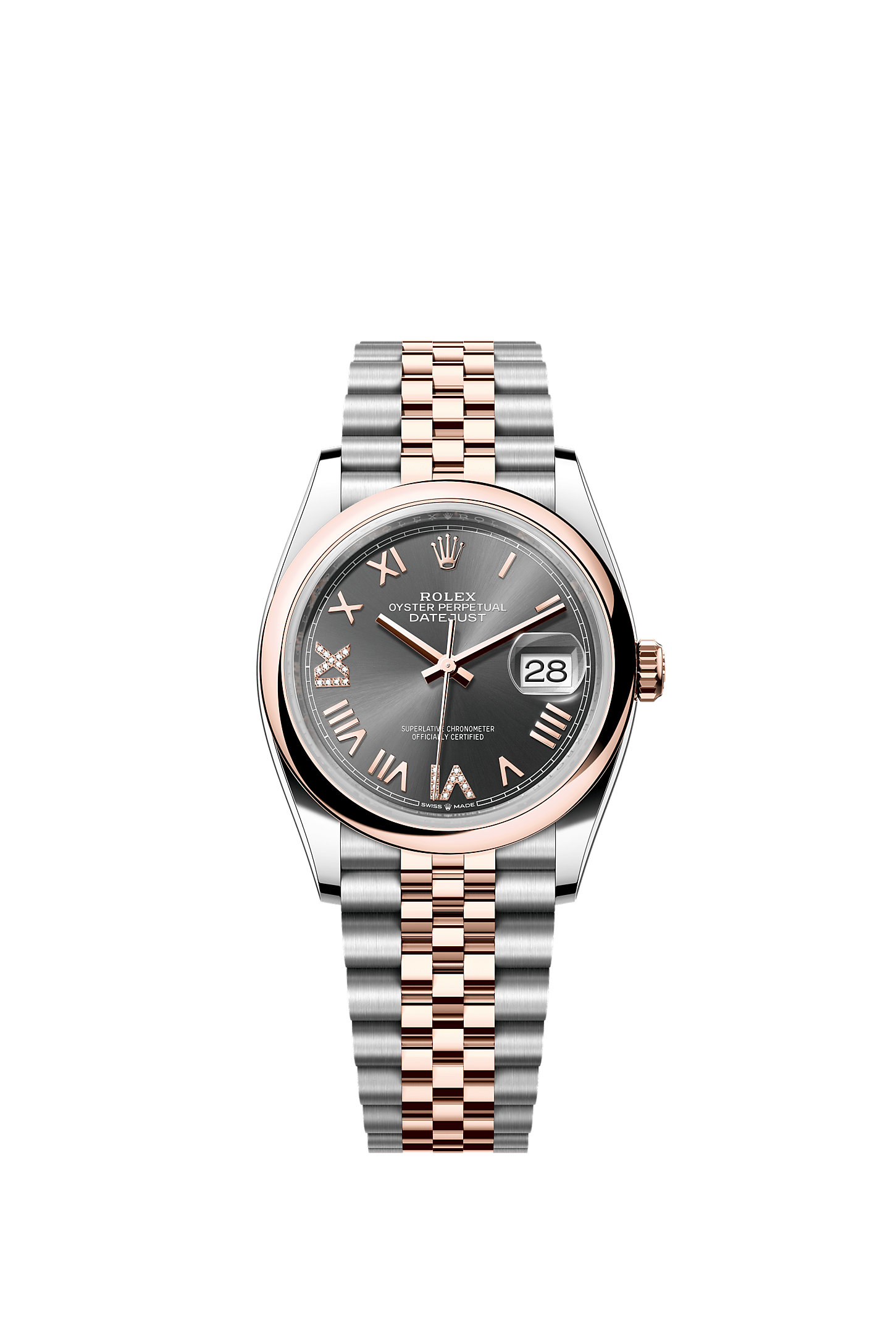 Datejust 36, Oyster, 36 mm, Oystersteel and Everose gold, Dial : Slate set with diamonds, Rolex