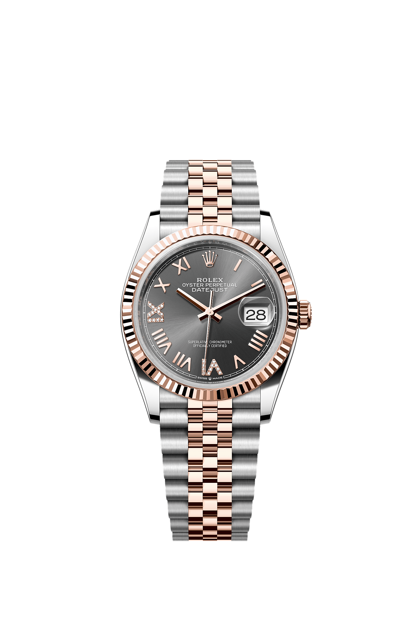 日志型 36, 蚝式，36毫米，永恒玫瑰金及蚝式钢, 表盘 : 石板灰色，镶钻石, Rolex