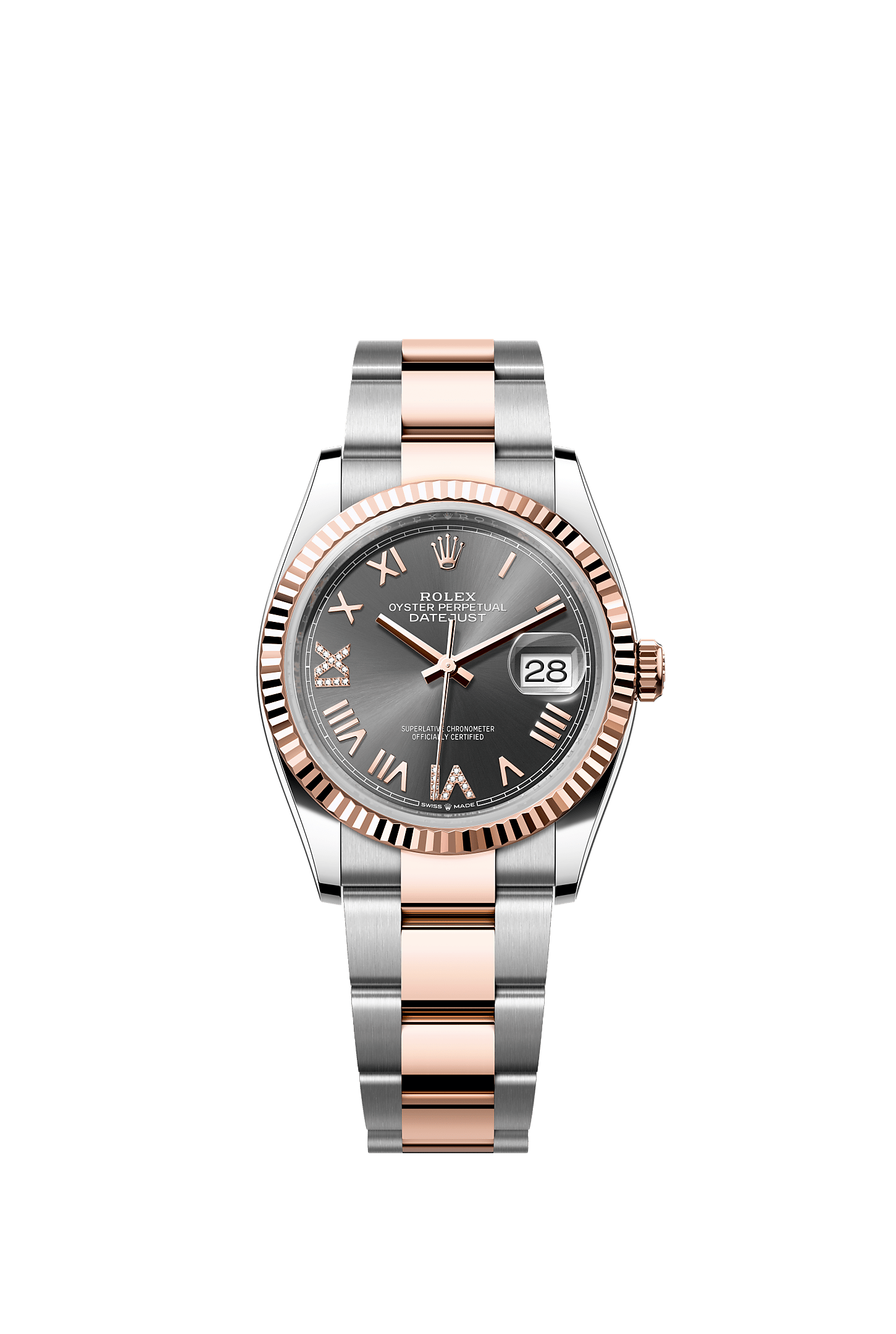 Datejust 36, Oyster, 36 mm, Oystersteel and Everose gold, Dial : Slate set with diamonds, Rolex