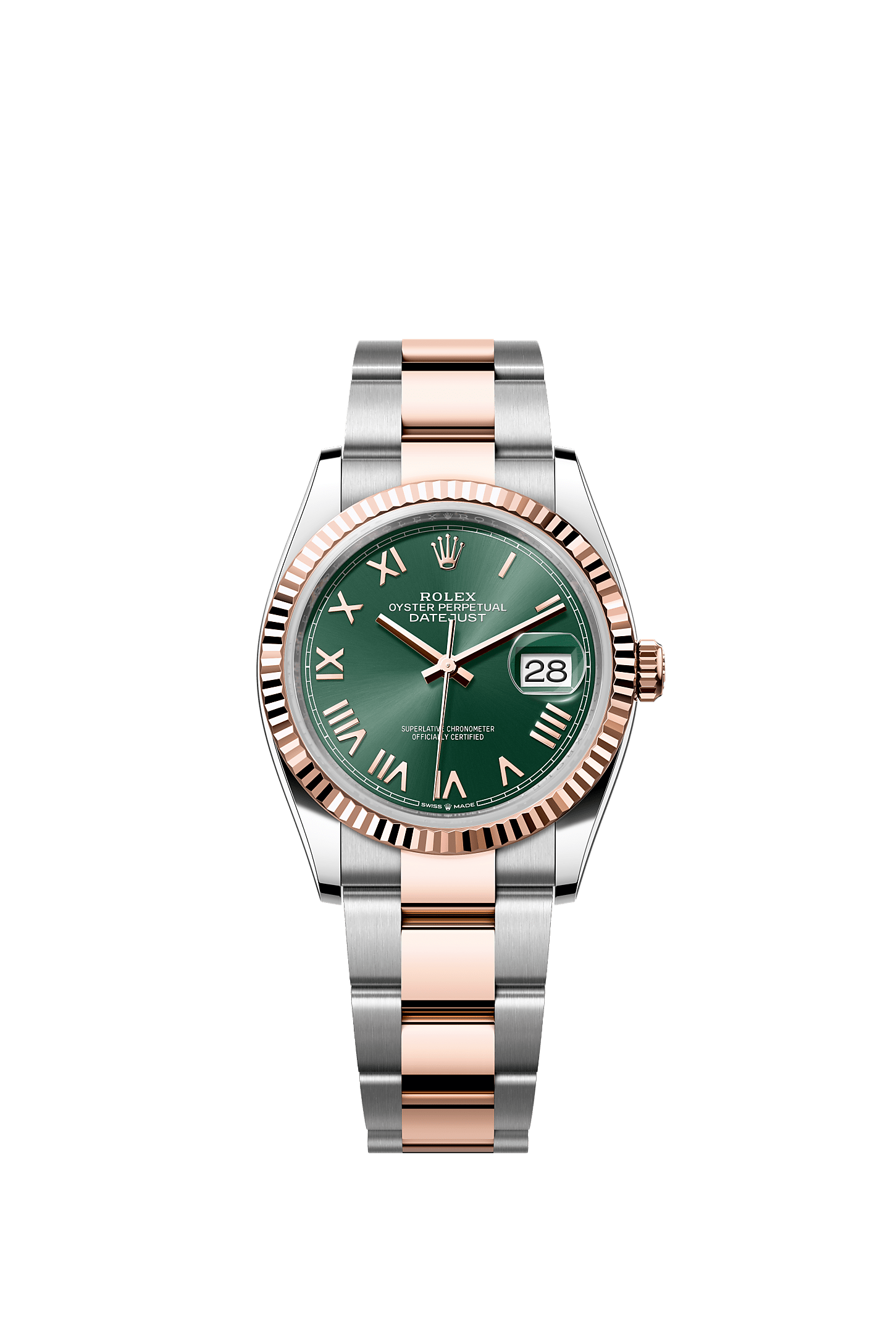日志型 36, 蚝式，36毫米，永恒玫瑰金及蚝式钢, 表盘 : 薄荷绿色, Rolex