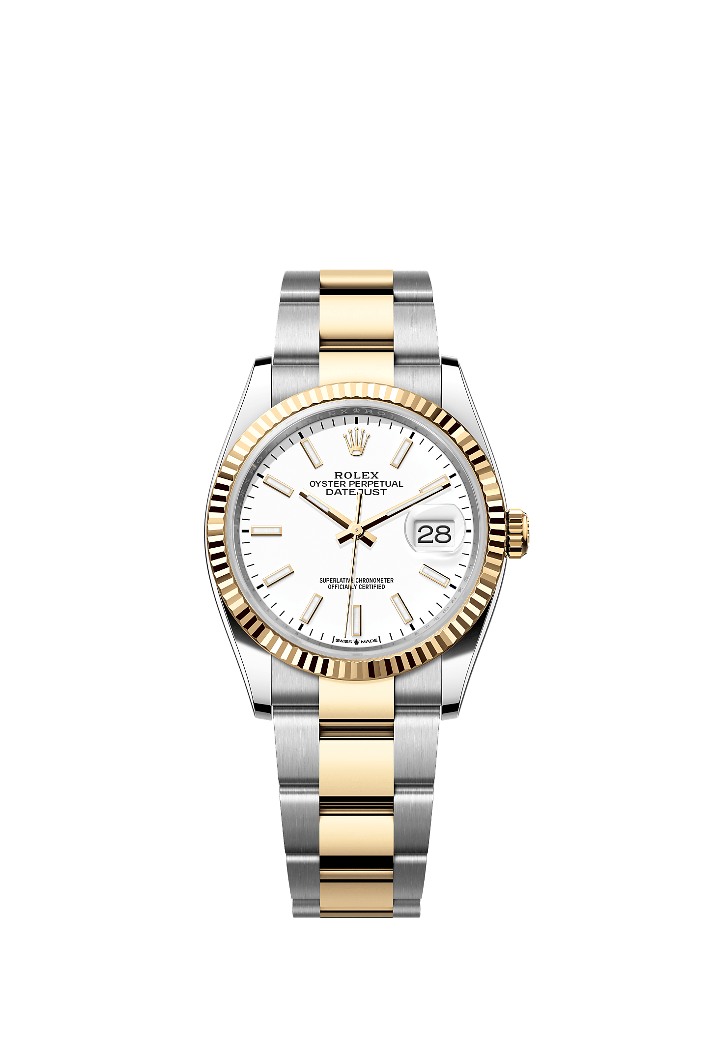 日志型 36, 蚝式，36毫米，黄金及蚝式钢, 表盘 : 白色, Rolex