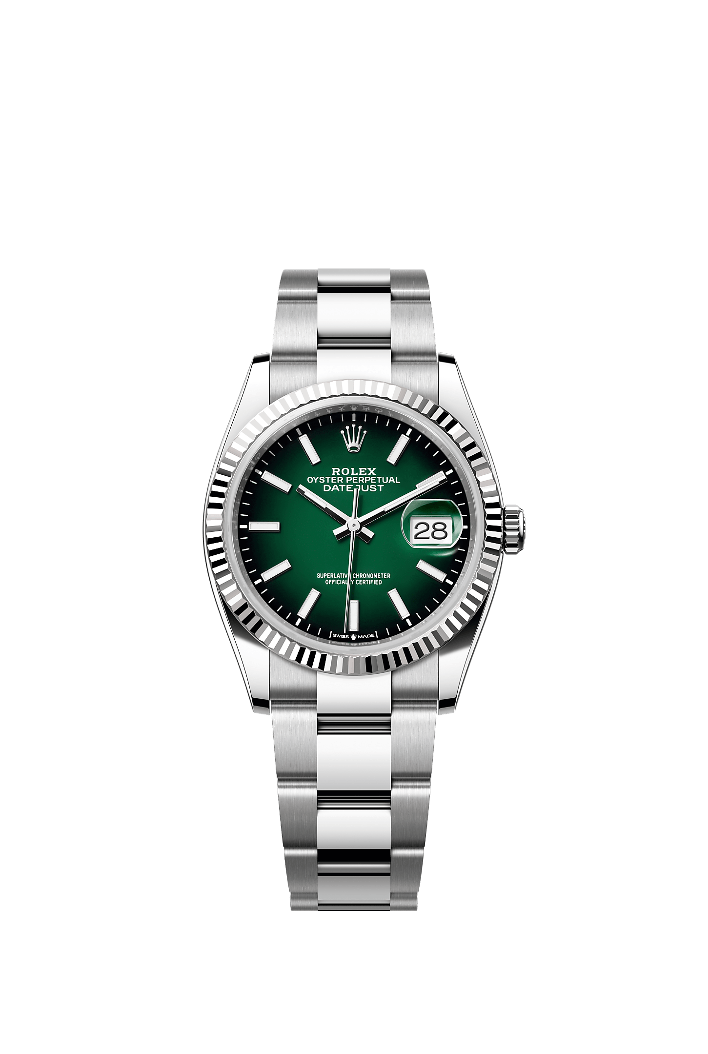 Datejust 36, Oyster, 36 mm, Oystersteel and white gold, Dial : Green ombré, Rolex