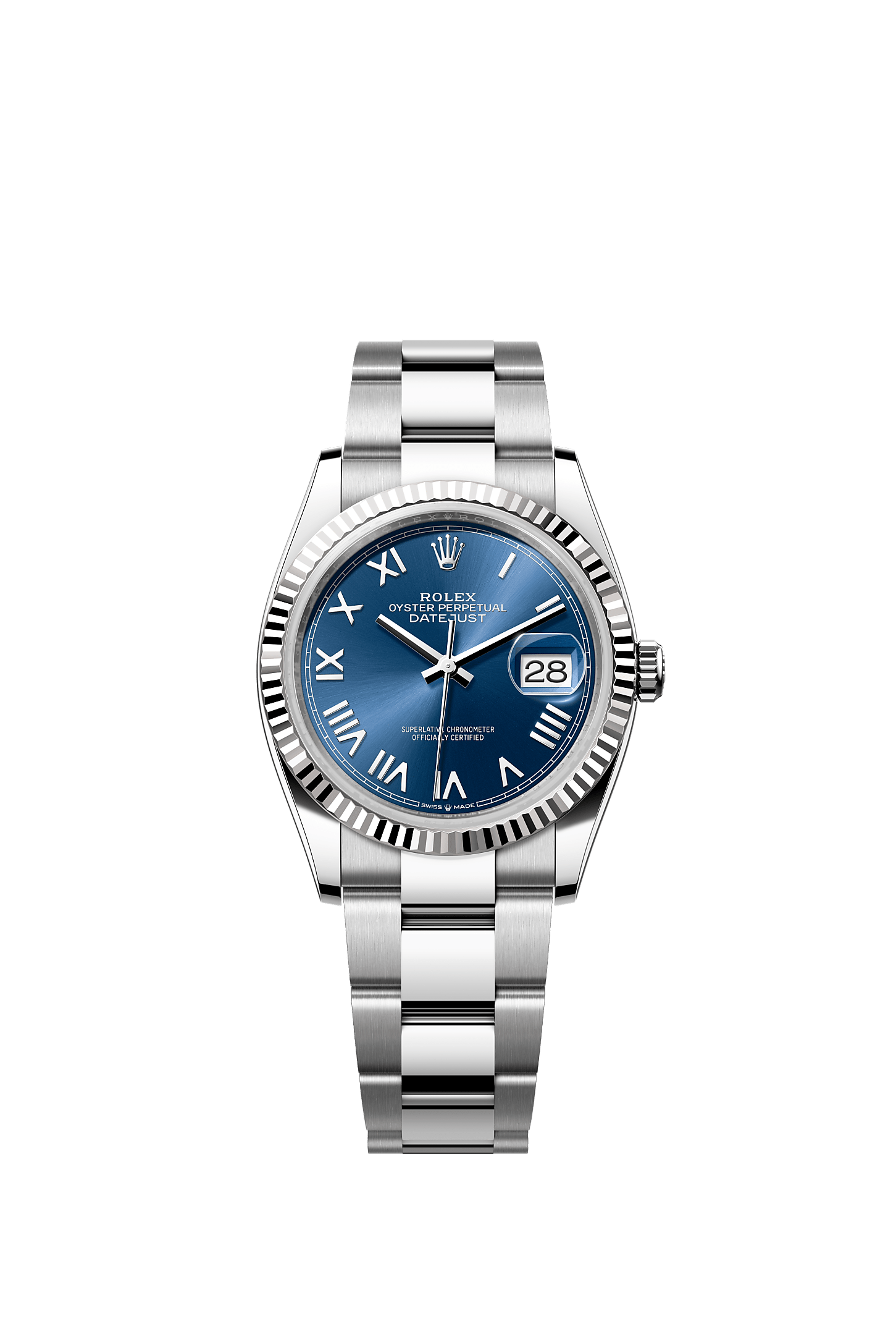Datejust 36, Oyster, 36 mm, Oystersteel and white gold, Dial : Bright blue, Rolex