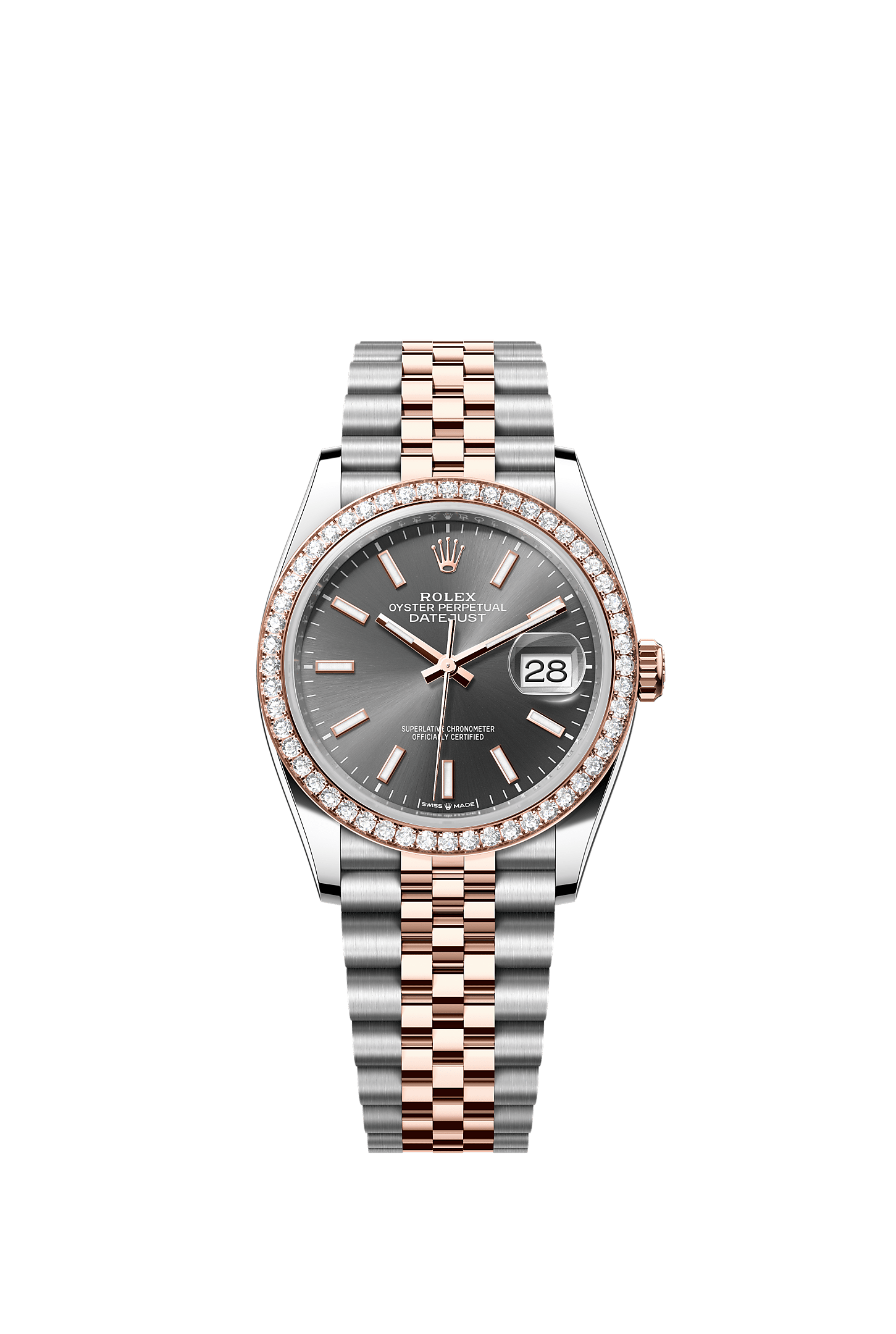 Datejust 36, Oyster, 36 mm, Oystersteel, Everose gold and diamonds, Dial : Slate, Rolex