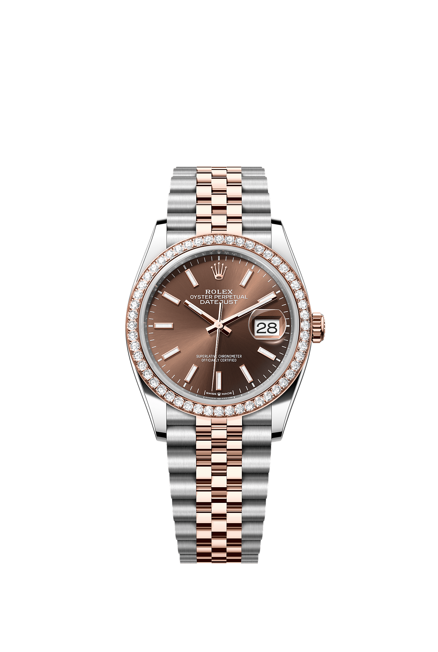 Datejust 36, Oyster, 36 mm, Oystersteel, Everose gold and diamonds, Dial : Chocolate, Rolex