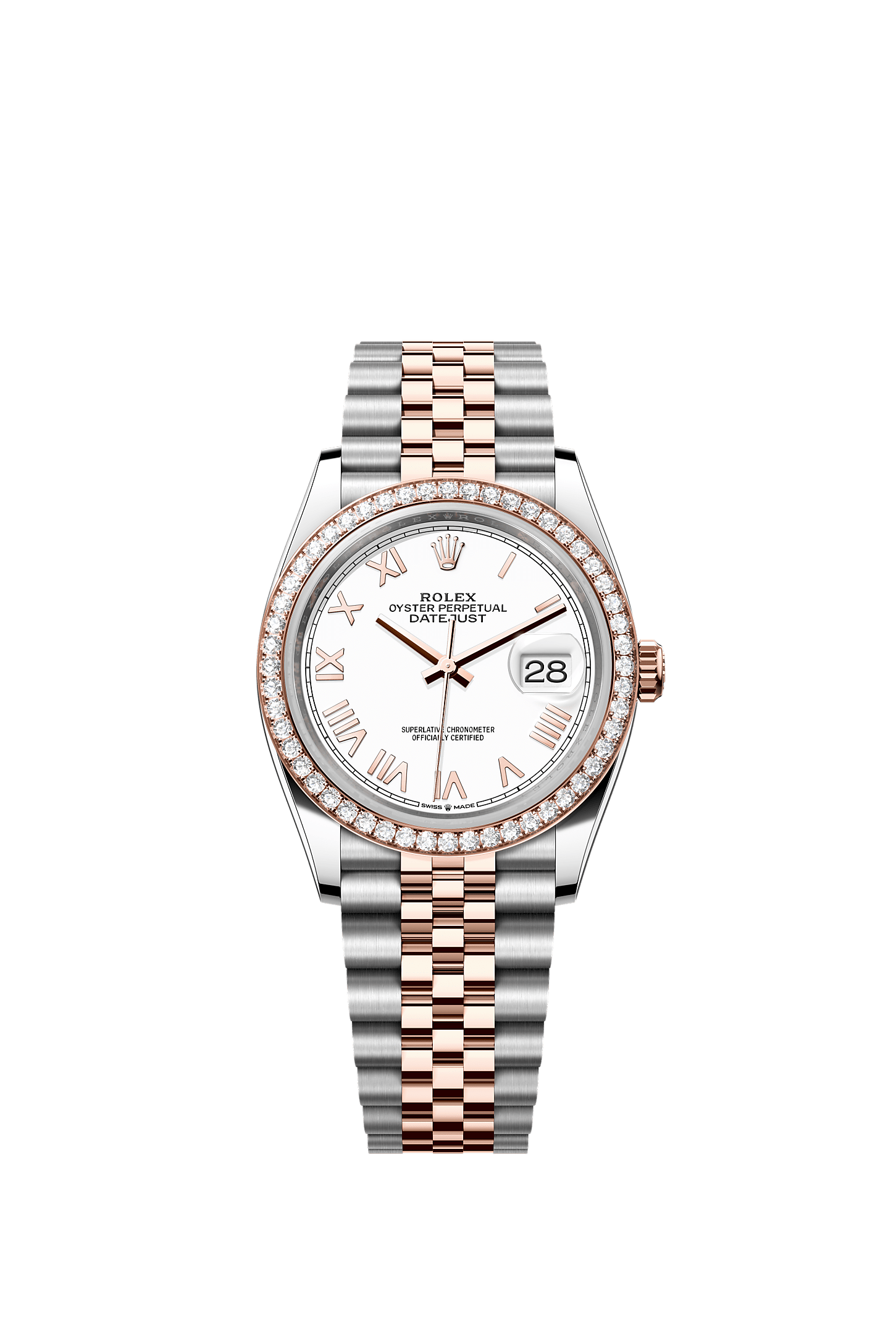 Datejust 36, Oyster, 36 mm, Oystersteel, Everose gold and diamonds, Dial : White, Rolex