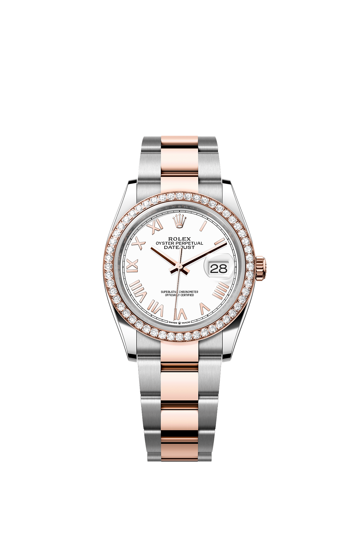 Datejust 36, Oyster, 36 mm, Oystersteel, Everose gold and diamonds, Dial : White, Rolex