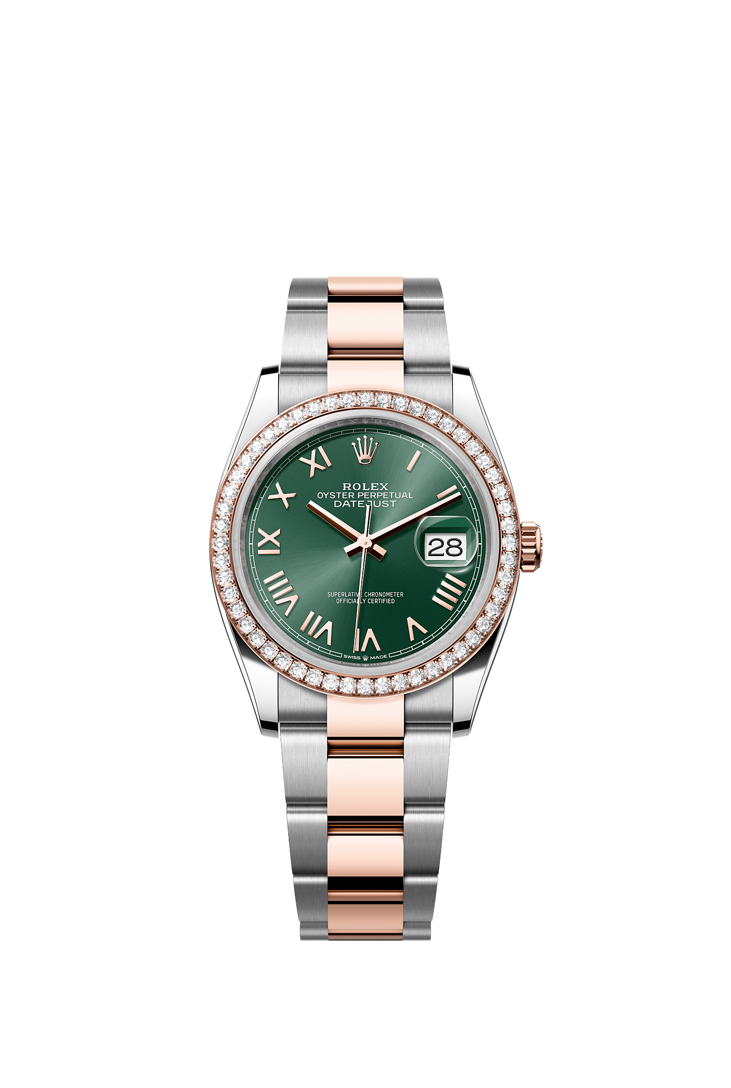 Datejust 36, Oyster, 36 mm, Oystersteel, Everose gold and diamonds, Dial : Mint green, Rolex