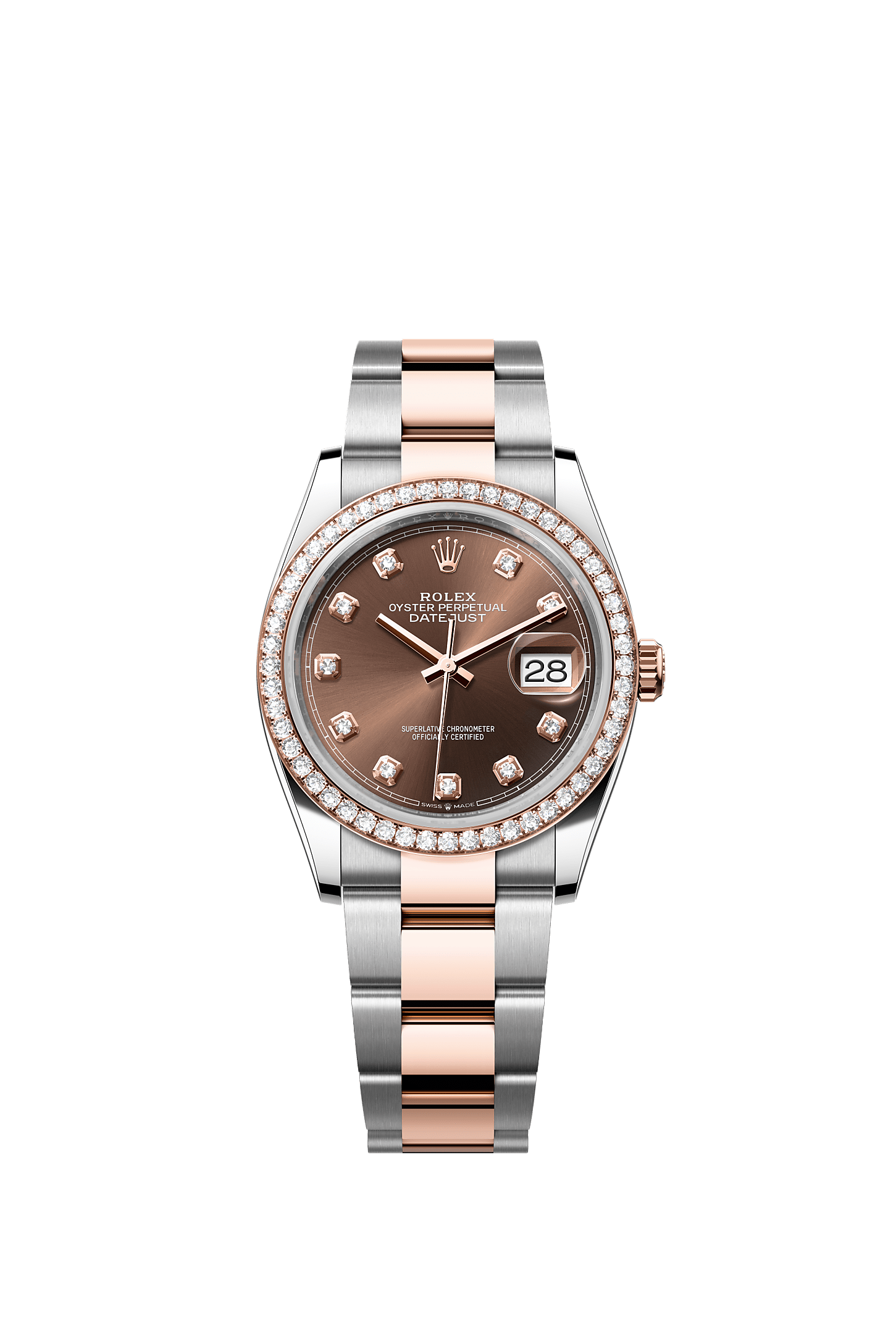 Datejust 36, Oyster, 36 mm, Oystersteel, Everose gold and diamonds, Dial : Chocolate set with diamonds, Rolex