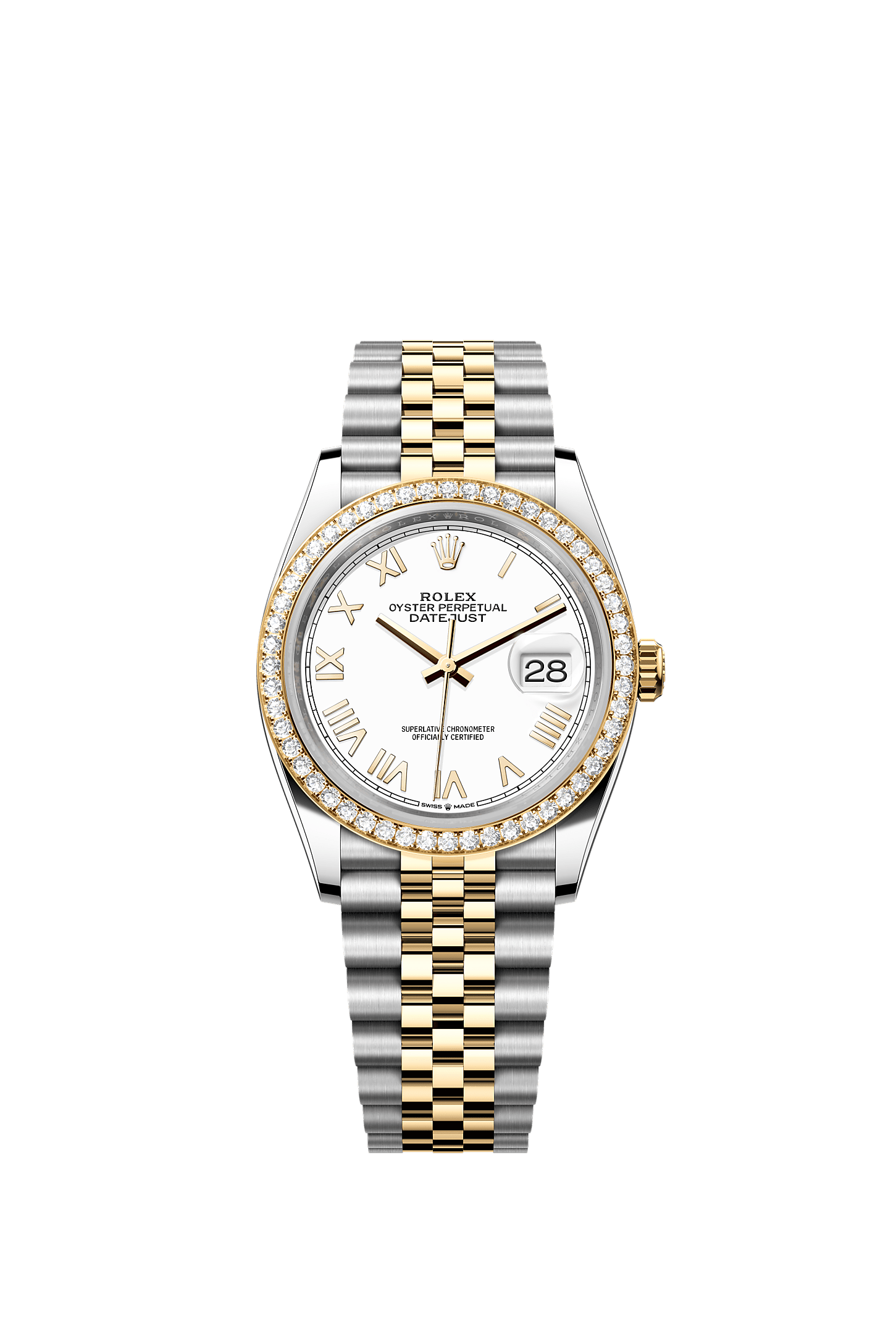 Datejust 36, Oyster, 36 mm, Oystersteel, yellow gold and diamonds, Dial : White, Rolex
