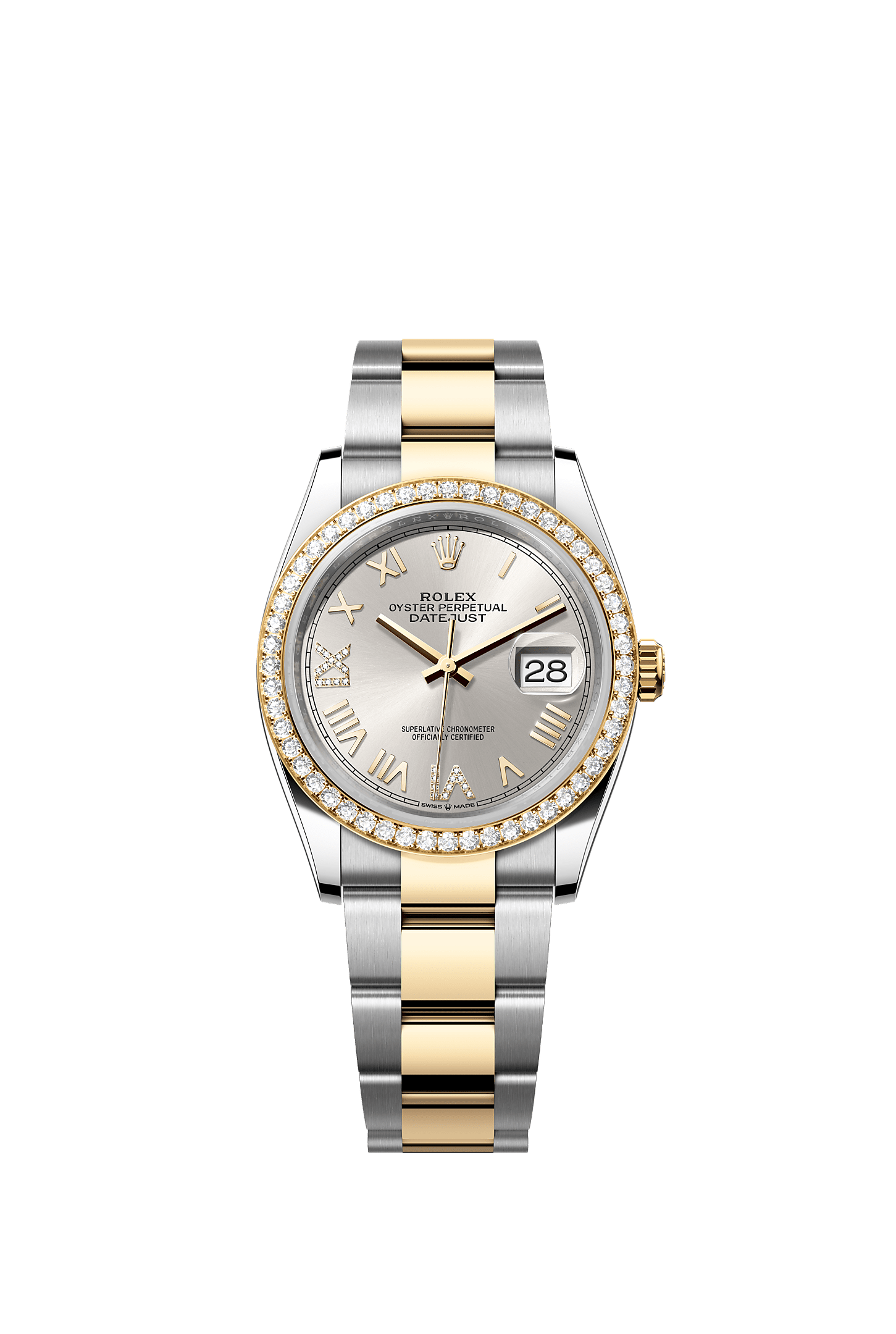 Datejust 36, Oyster, 36 mm, Oystersteel, yellow gold and diamonds, Dial : Silver set with diamonds, Rolex