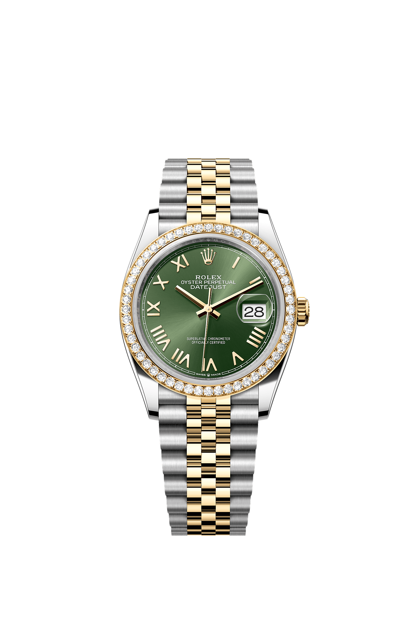 Datejust 36, Oyster, 36 mm, Oystersteel, yellow gold and diamonds, Dial : Olive green, Rolex