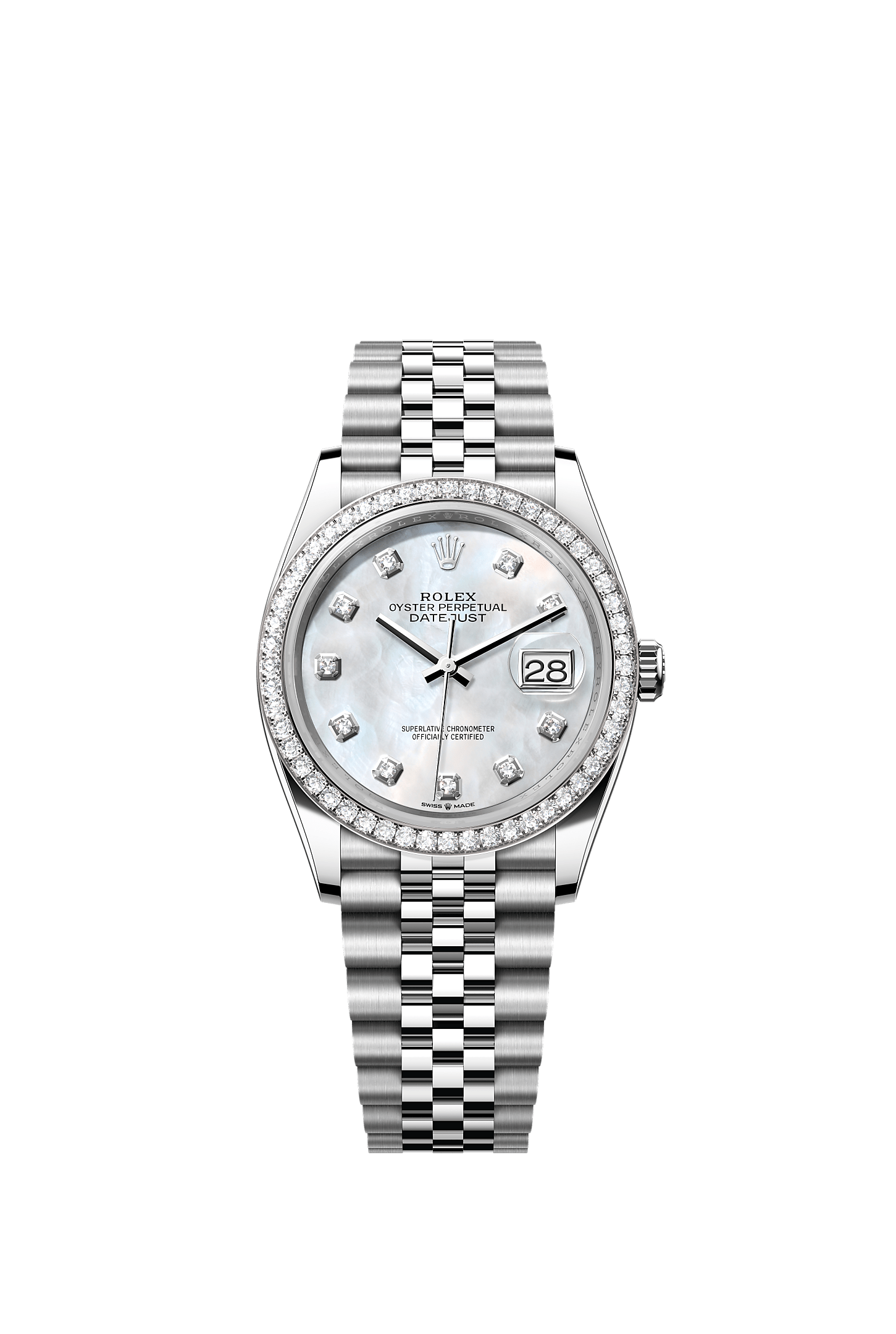Datejust 36, Oyster, 36 mm, Oystersteel, white gold and diamonds, Dial : White mother-of-pearl set with diamonds, Rolex