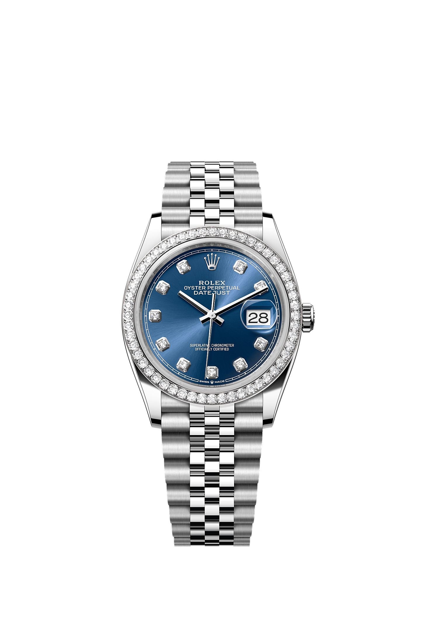 Datejust 36, Oyster, 36 mm, Oystersteel, white gold and diamonds, Dial : Bright blue set with diamonds, Rolex