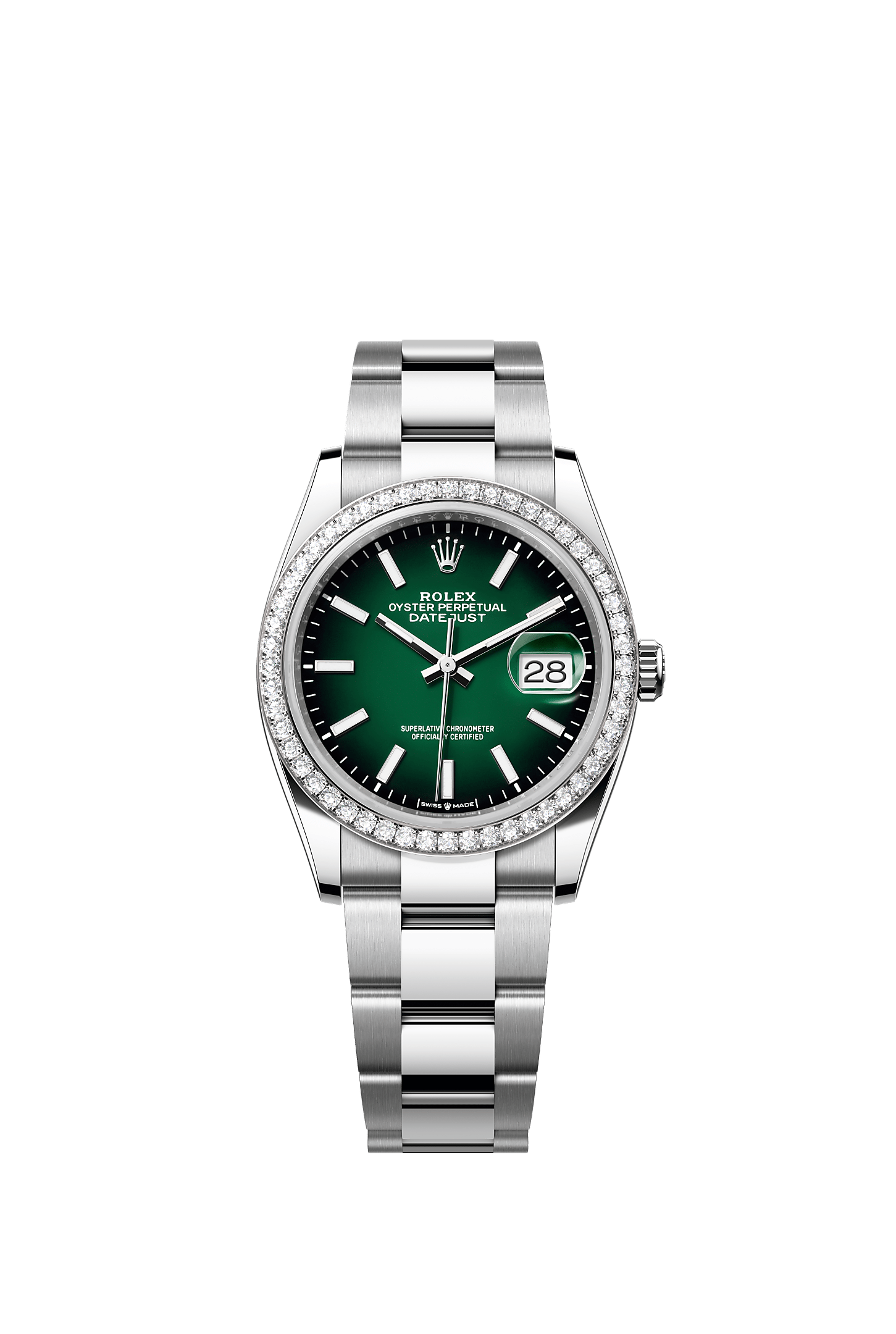 Datejust 36, Oyster, 36 mm, Oystersteel, white gold and diamonds, Dial : Green ombré, Rolex