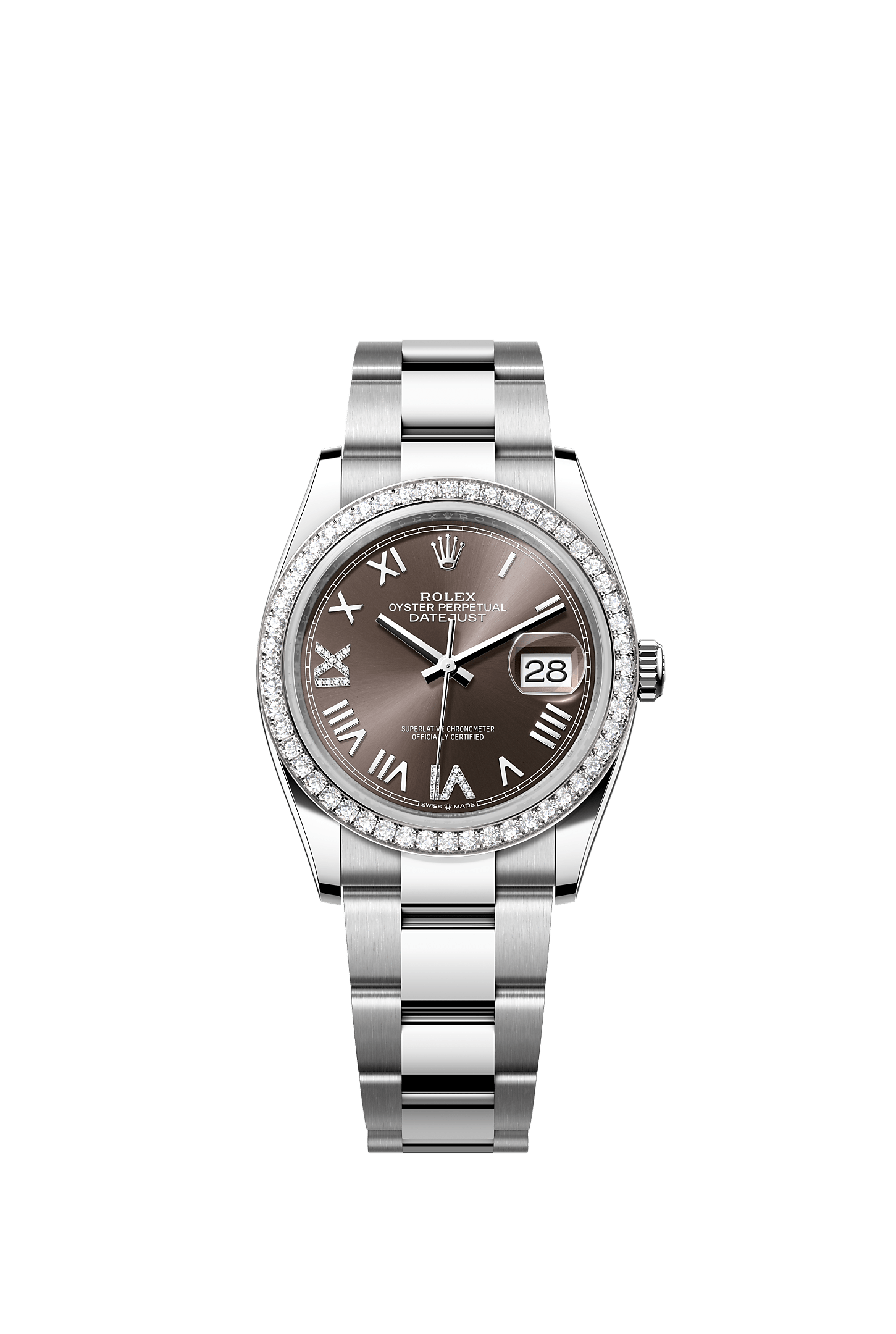 Datejust 36, Oyster, 36 mm, Oystersteel, white gold and diamonds, Dial : Dark grey set with diamonds, Rolex