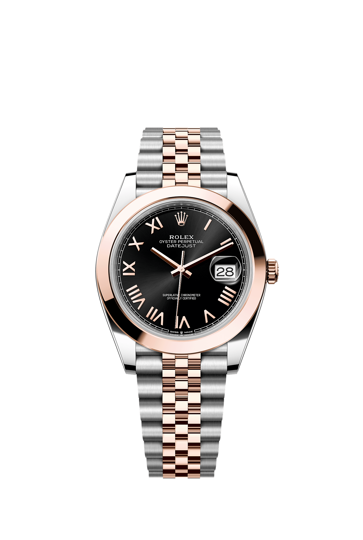 日志型 41, 蚝式，41毫米，永恒玫瑰金及蚝式钢, 表盘 : 亮黑色, Rolex
