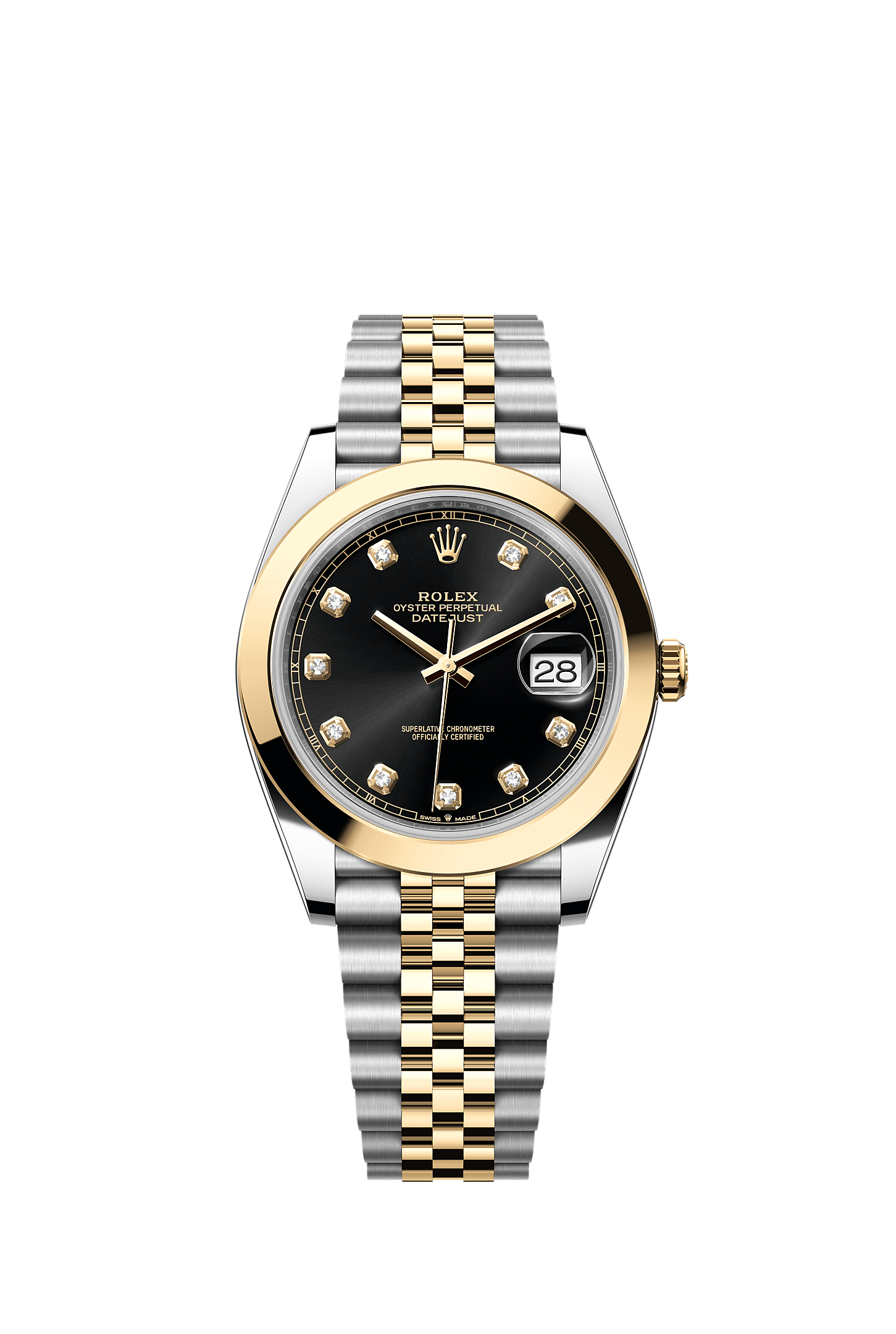 日志型 41, 蚝式，41毫米，黄金及蚝式钢, 表盘 : 亮黑色，镶钻石, Rolex
