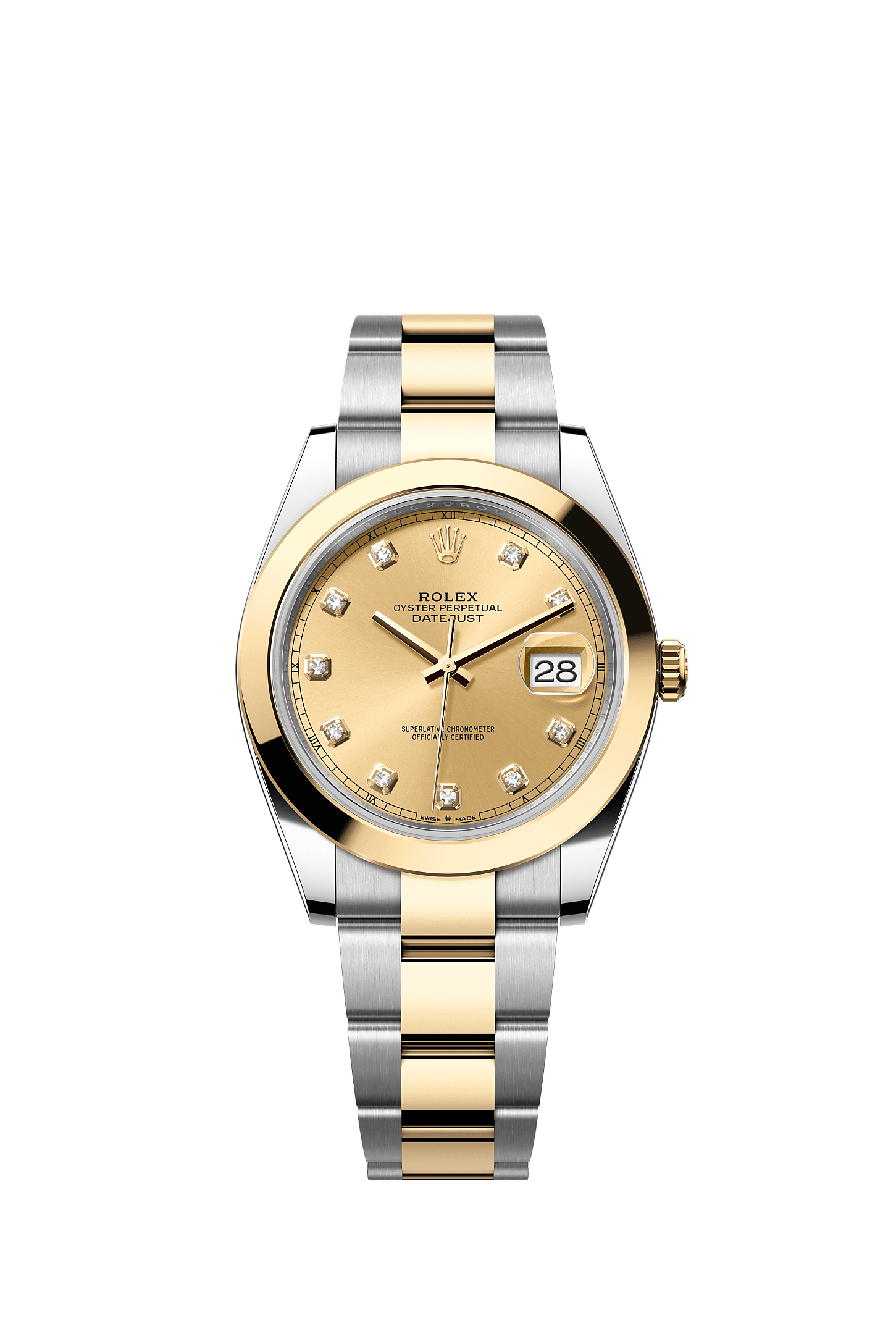 Datejust 41, Oyster, 41 mm, Oystersteel and yellow gold, Dial : Champagne-colour set with diamonds, Rolex