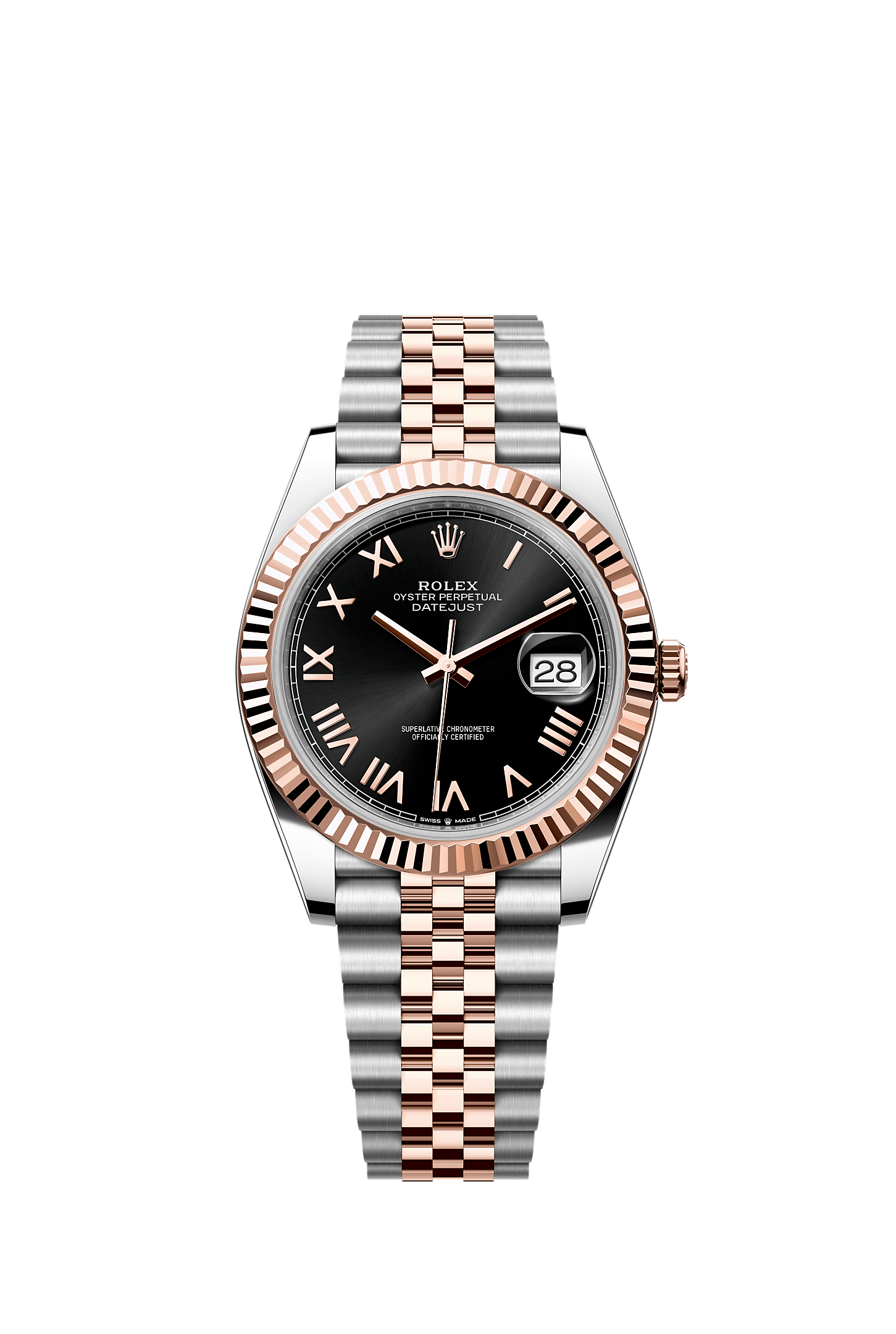 日志型 41, 蚝式，41毫米，永恒玫瑰金及蚝式钢, 表盘 : 亮黑色, Rolex