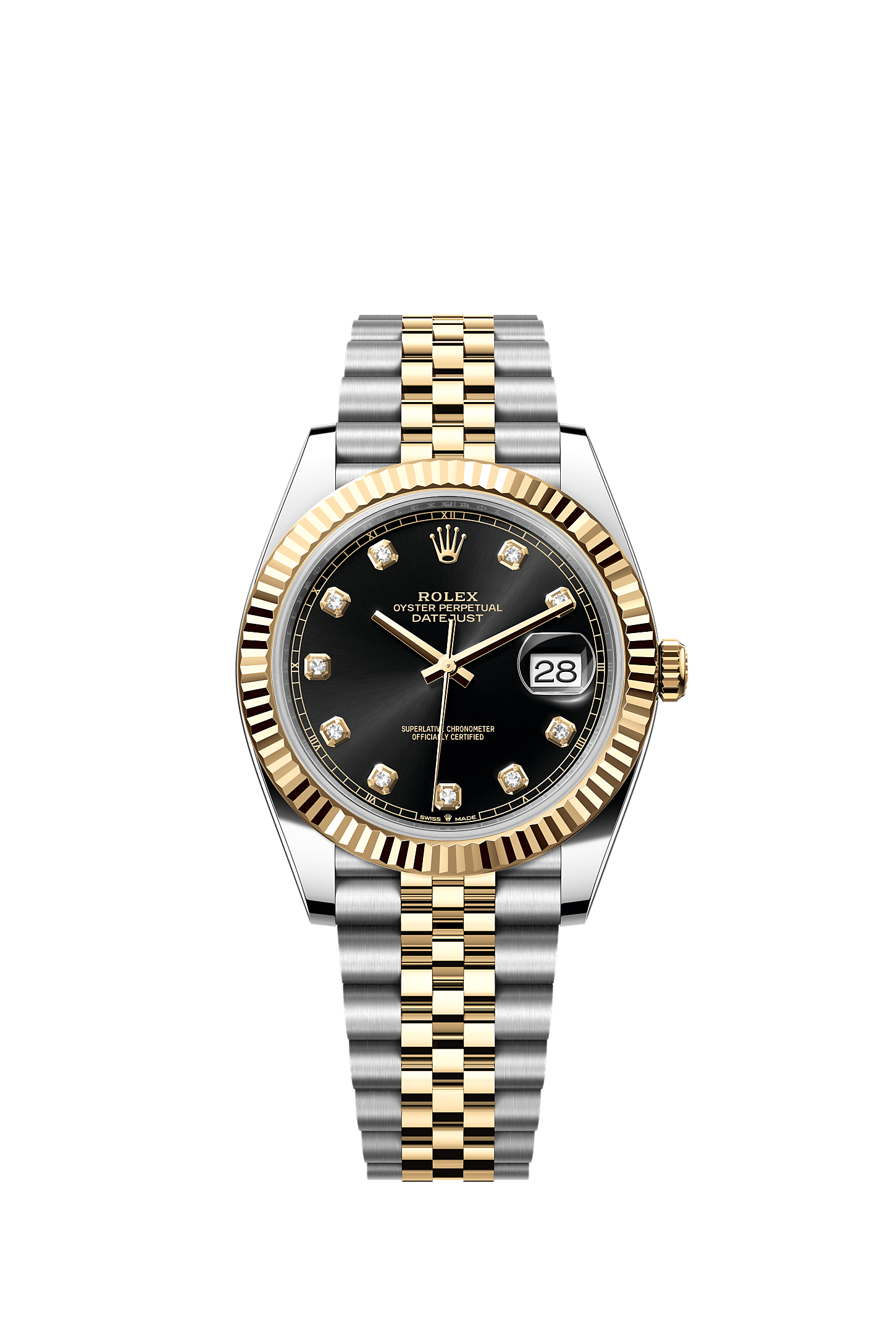日志型 41, 蚝式，41毫米，黄金及蚝式钢, 表盘 : 亮黑色，镶钻石, Rolex