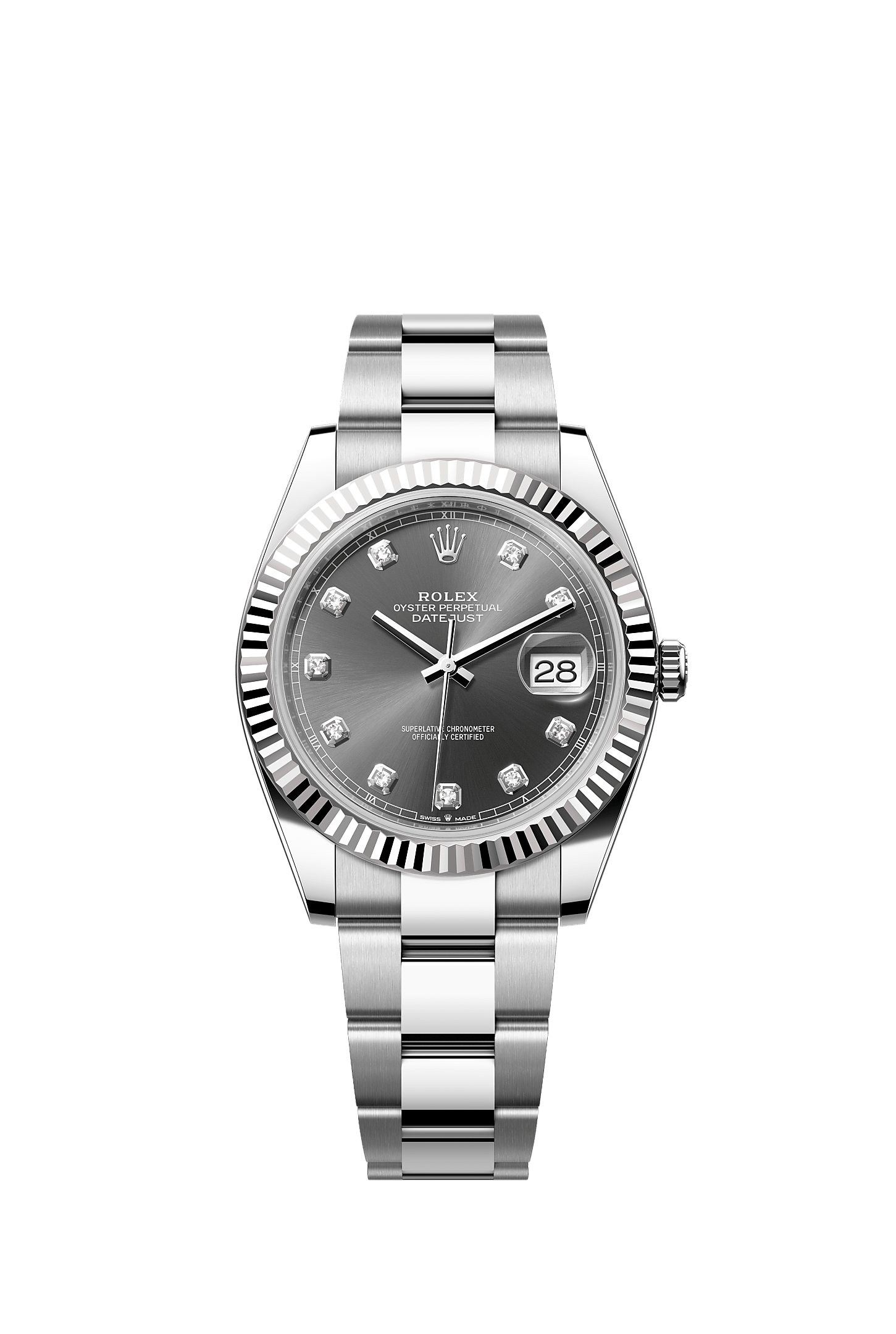 Datejust 41, Oyster, 41 mm, Oystersteel and white gold, Dial : Slate set with diamonds, Rolex