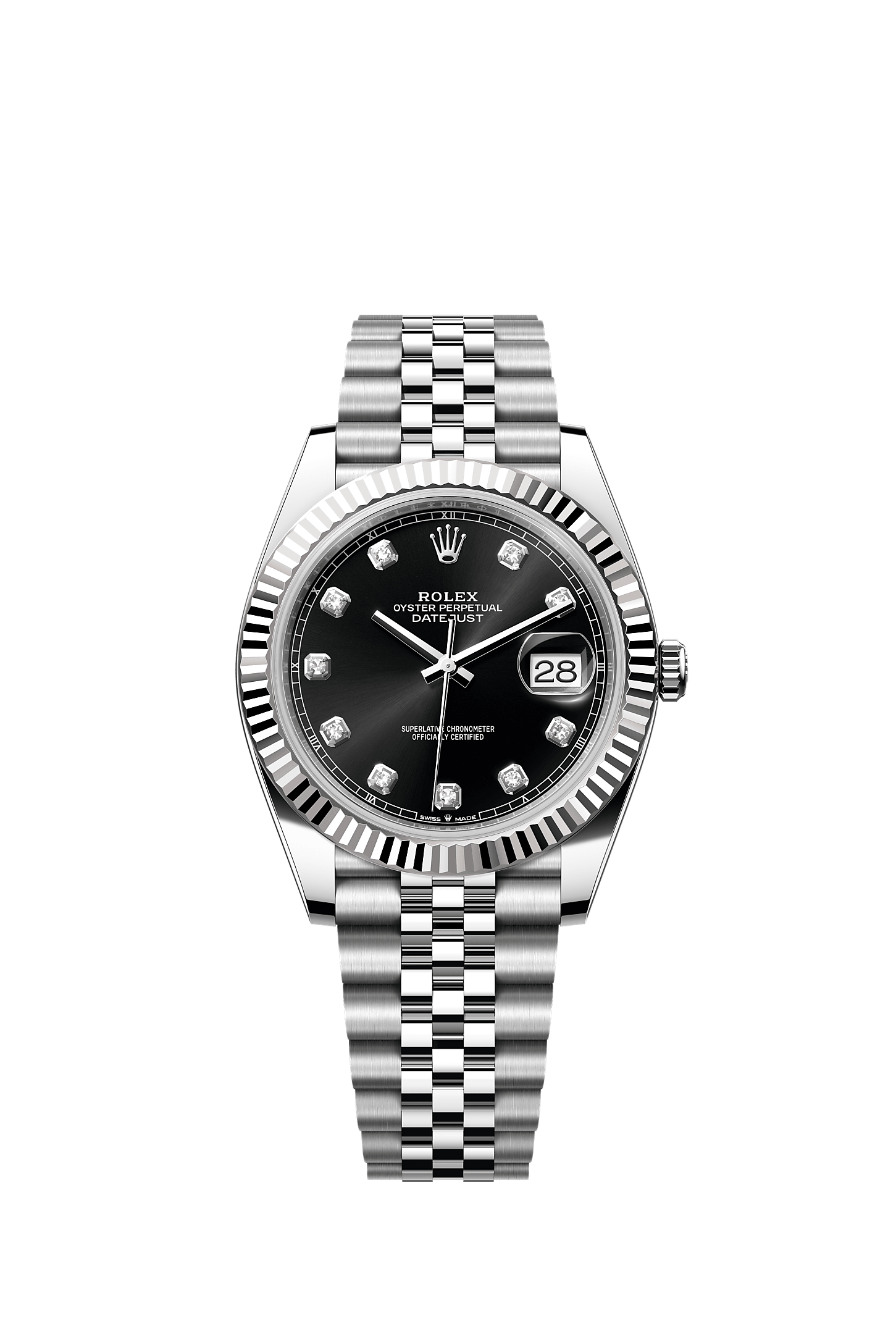 Datejust 41, Oyster, 41 mm, Oystersteel and white gold, Dial : Bright black set with diamonds, Rolex