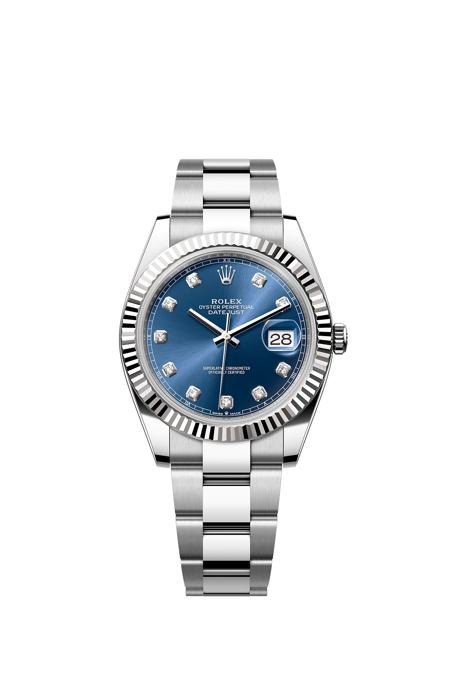 Datejust 41, Oyster, 41 mm, Oystersteel and white gold, Dial : Bright blue set with diamonds, Rolex