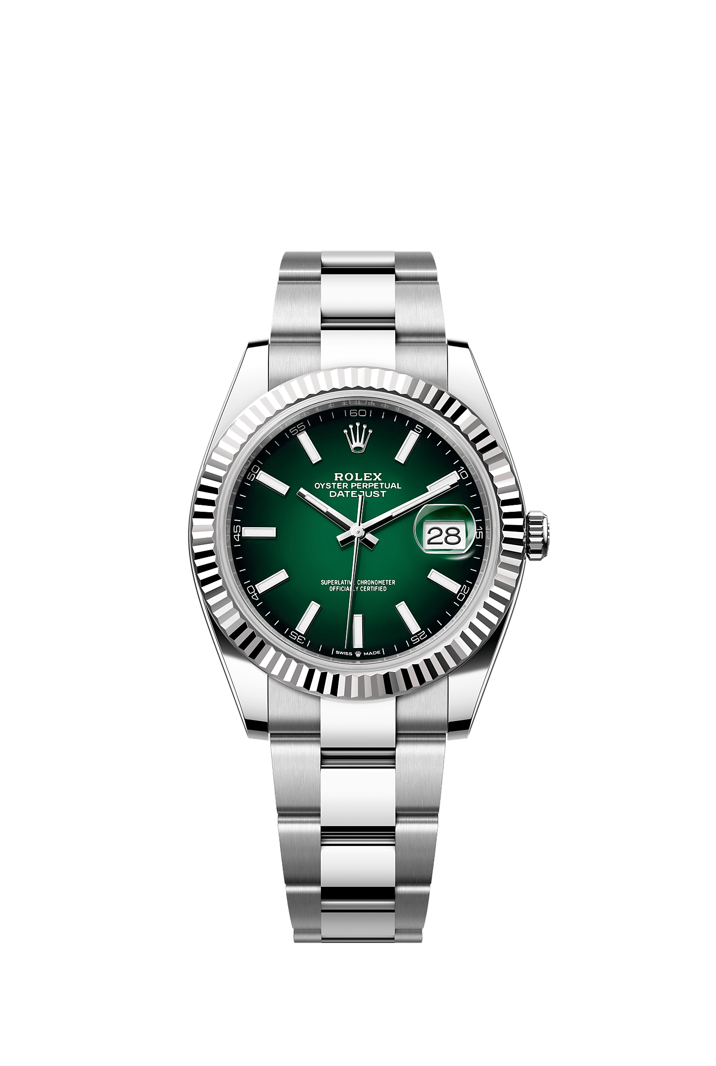 Datejust 41, Oyster, 41 mm, Oystersteel and white gold, Dial : Green ombré, Rolex
