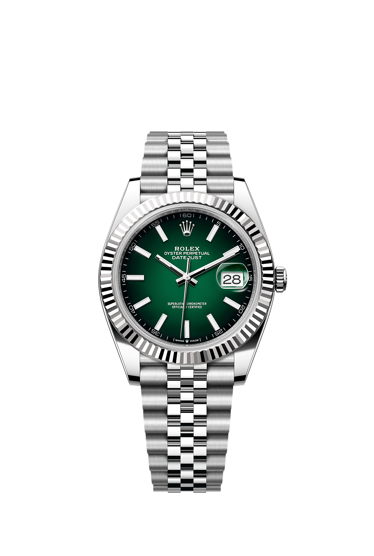 Datejust 41, Oyster, 41 mm, Oystersteel and white gold, Dial : Green ombré, Rolex