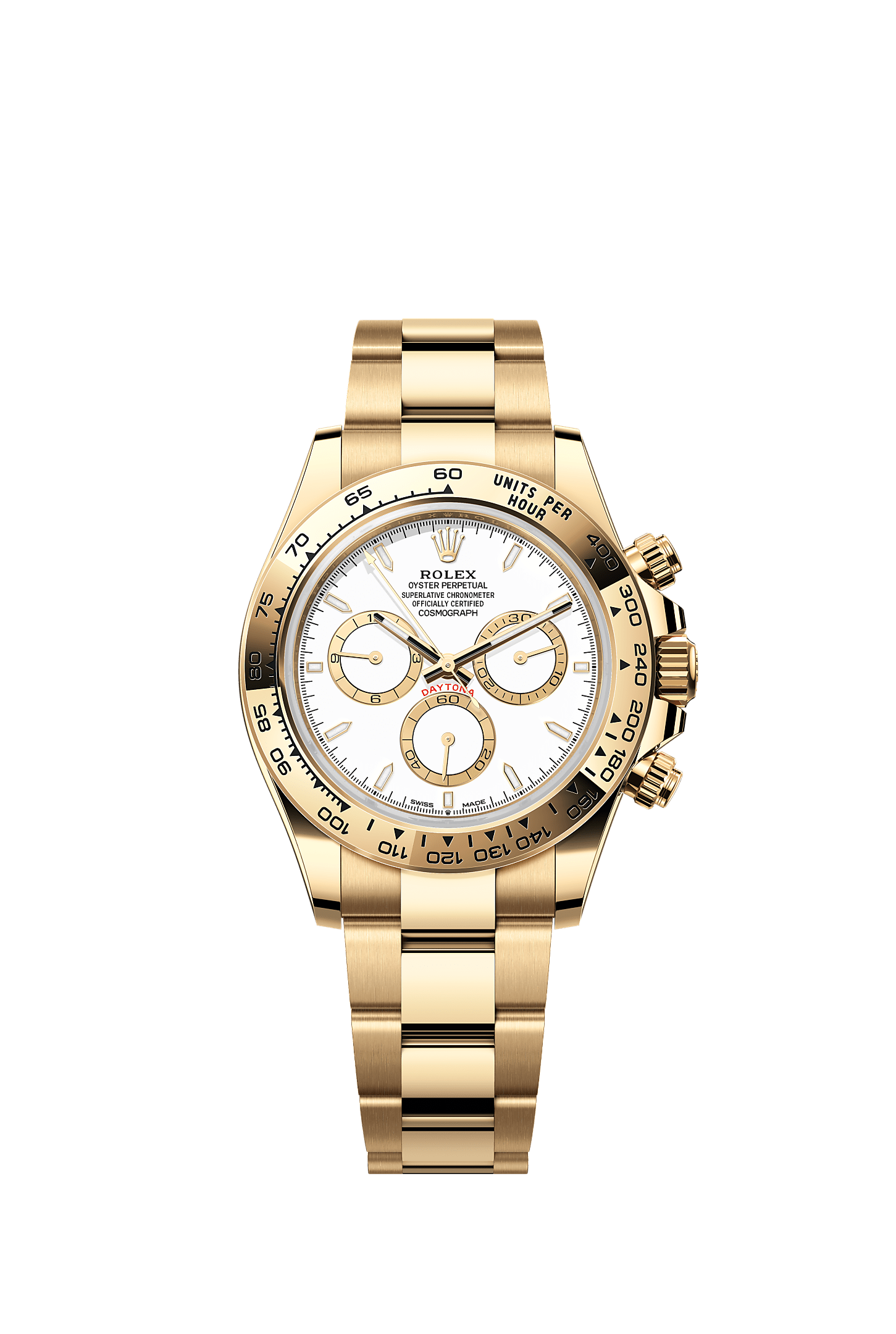 宇宙计型迪通拿, 蚝式，40毫米，黄金, 表盘 : 白色，金色计时盘外圈, Rolex