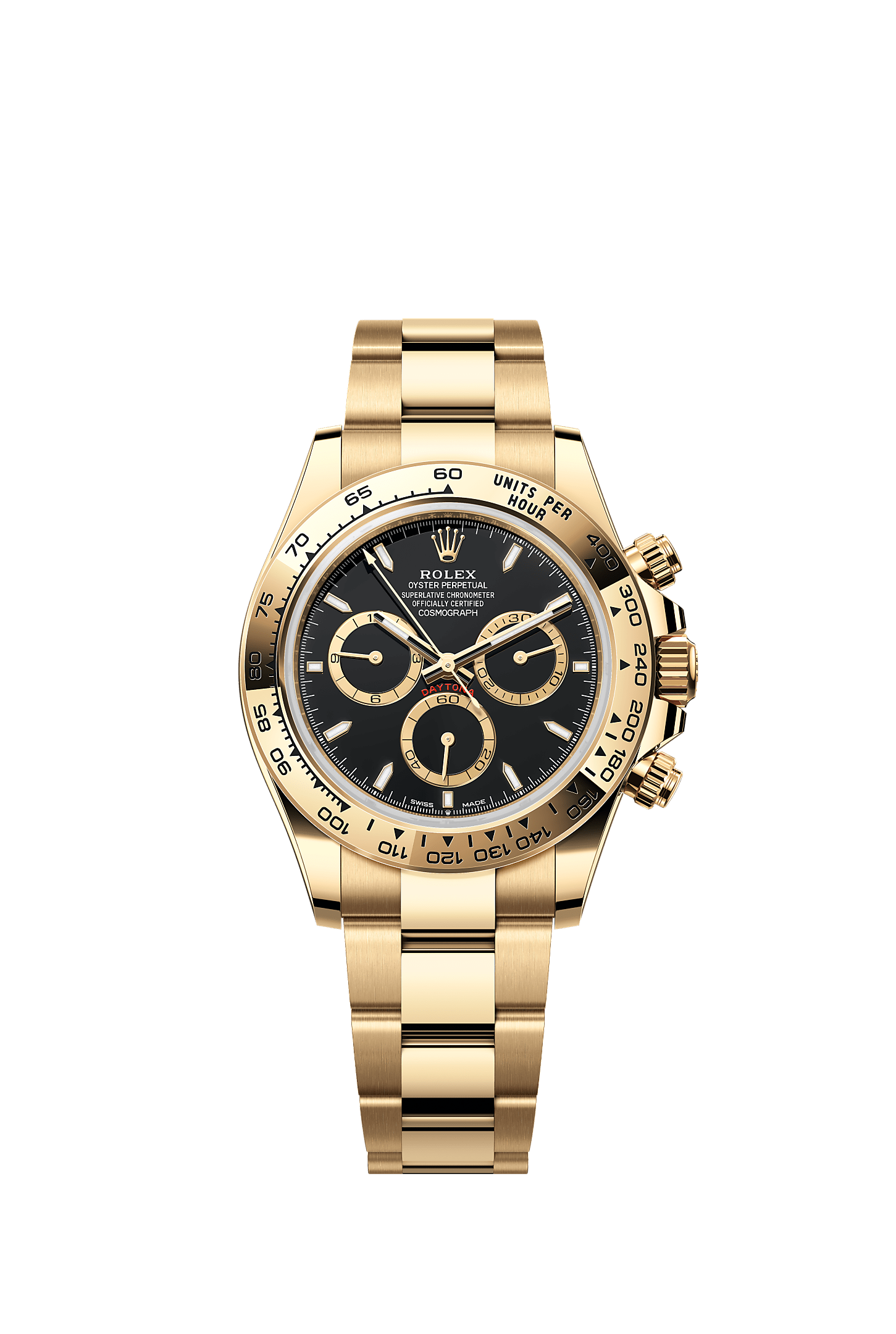宇宙计型迪通拿, 蚝式，40毫米，黄金, 表盘 : 黑色，金色计时盘外圈, Rolex