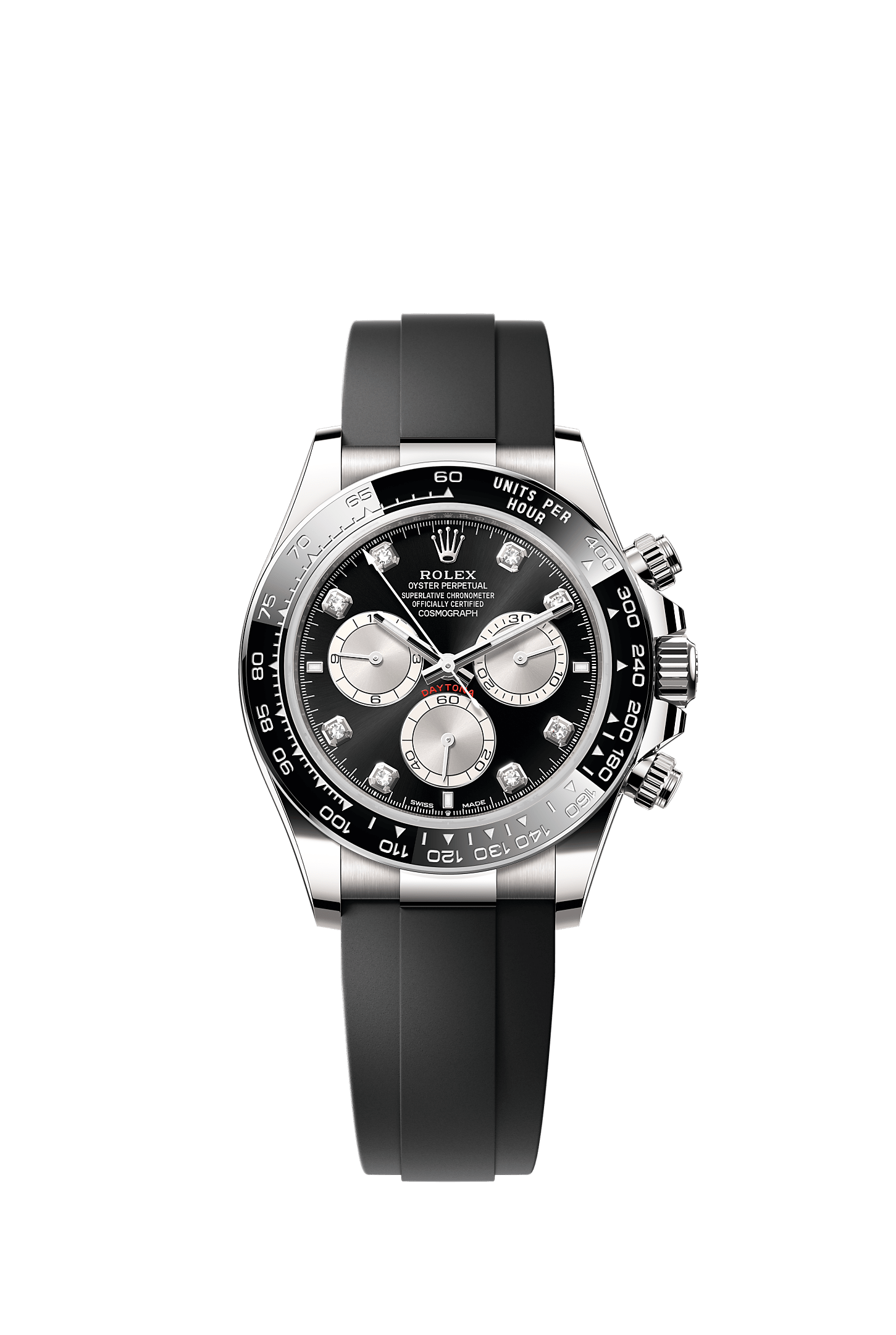 Cosmograph Daytona, Oyster, 40 mm, white gold, Dial : Bright black and steel set with diamonds, Rolex
