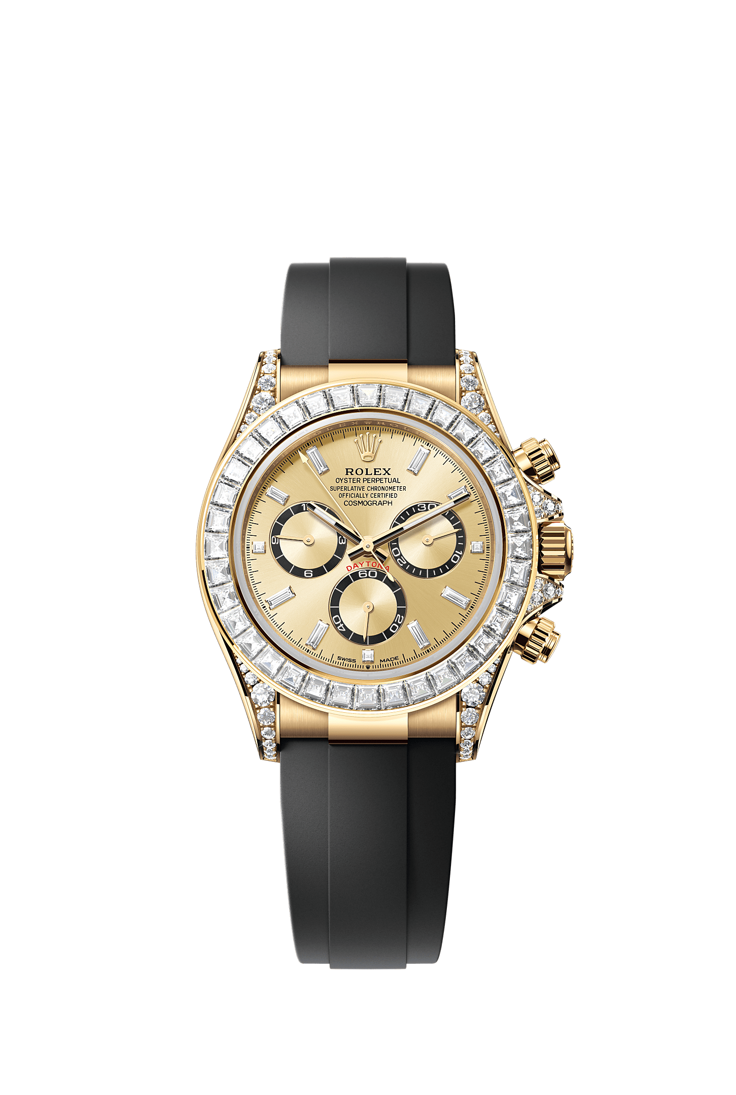 Cosmograph Daytona, Oyster, 40 mm, yellow gold and diamonds, Dial : Golden, bright black counter rings set with diamonds, Rolex