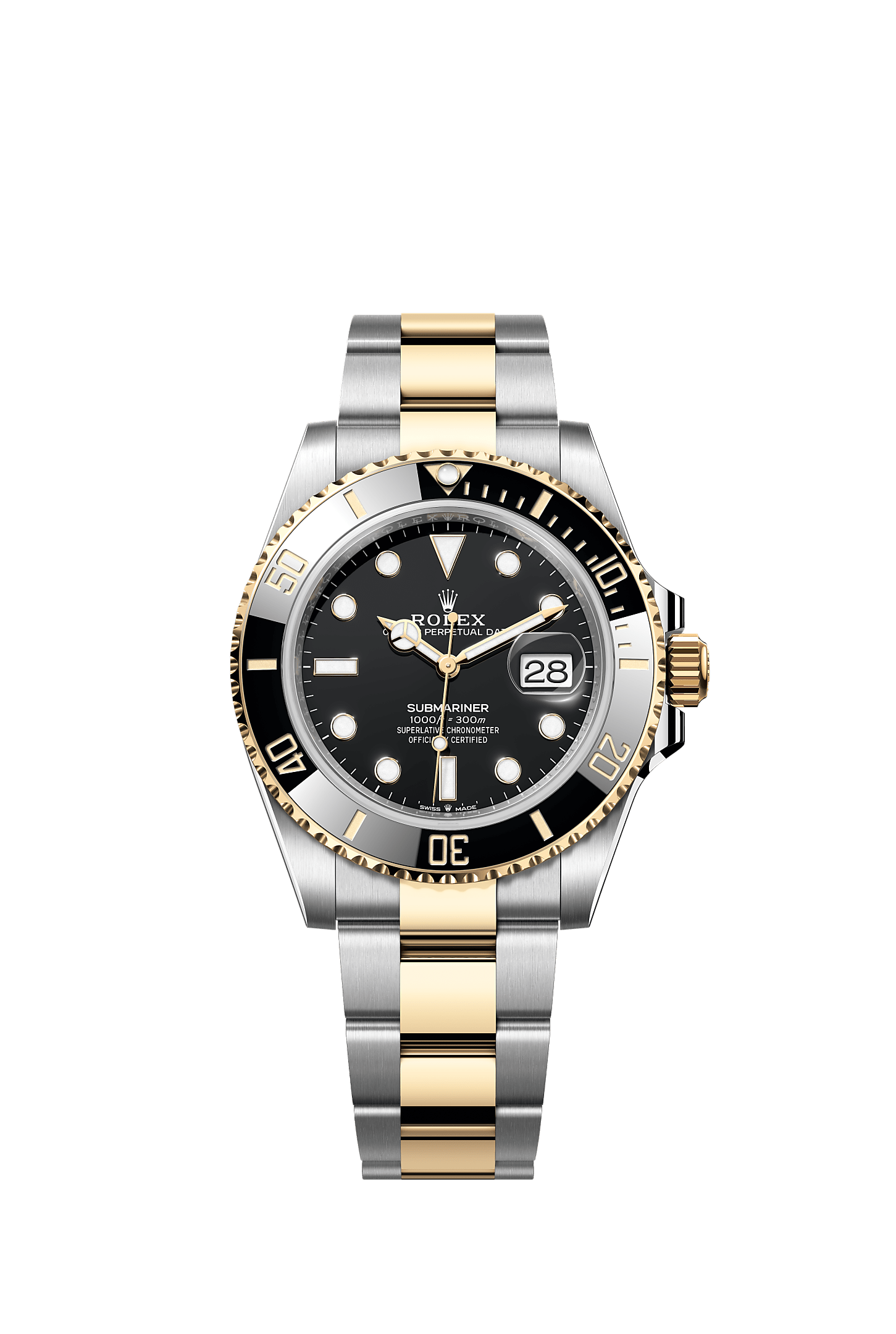 潜航者日历型, 蚝式，41毫米，黄金及蚝式钢, 表盘 : 黑色, Rolex