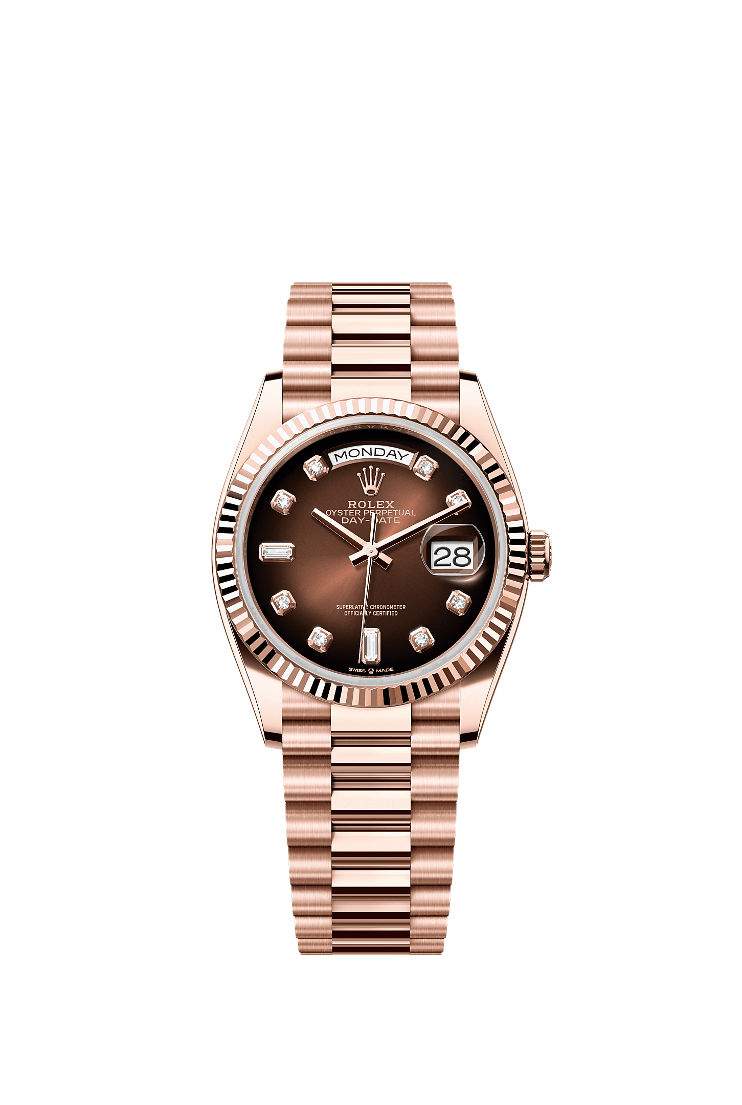 Day-Date 36, Oyster, 36 mm, Everose gold, Dial : Brown ombré set with diamonds, Rolex