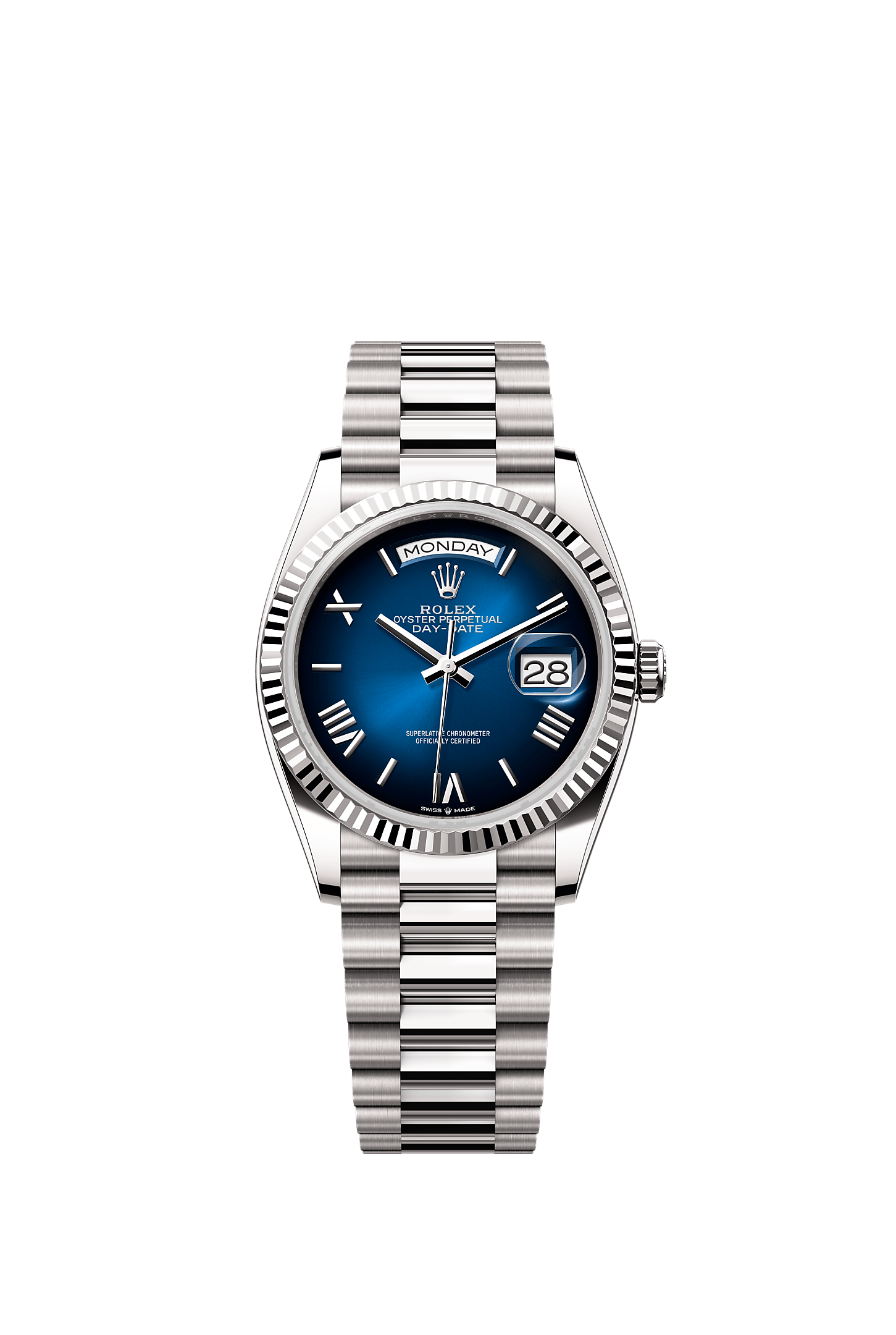 Day-Date 36, Oyster, 36 mm, white gold, Dial : Blue ombré, Rolex