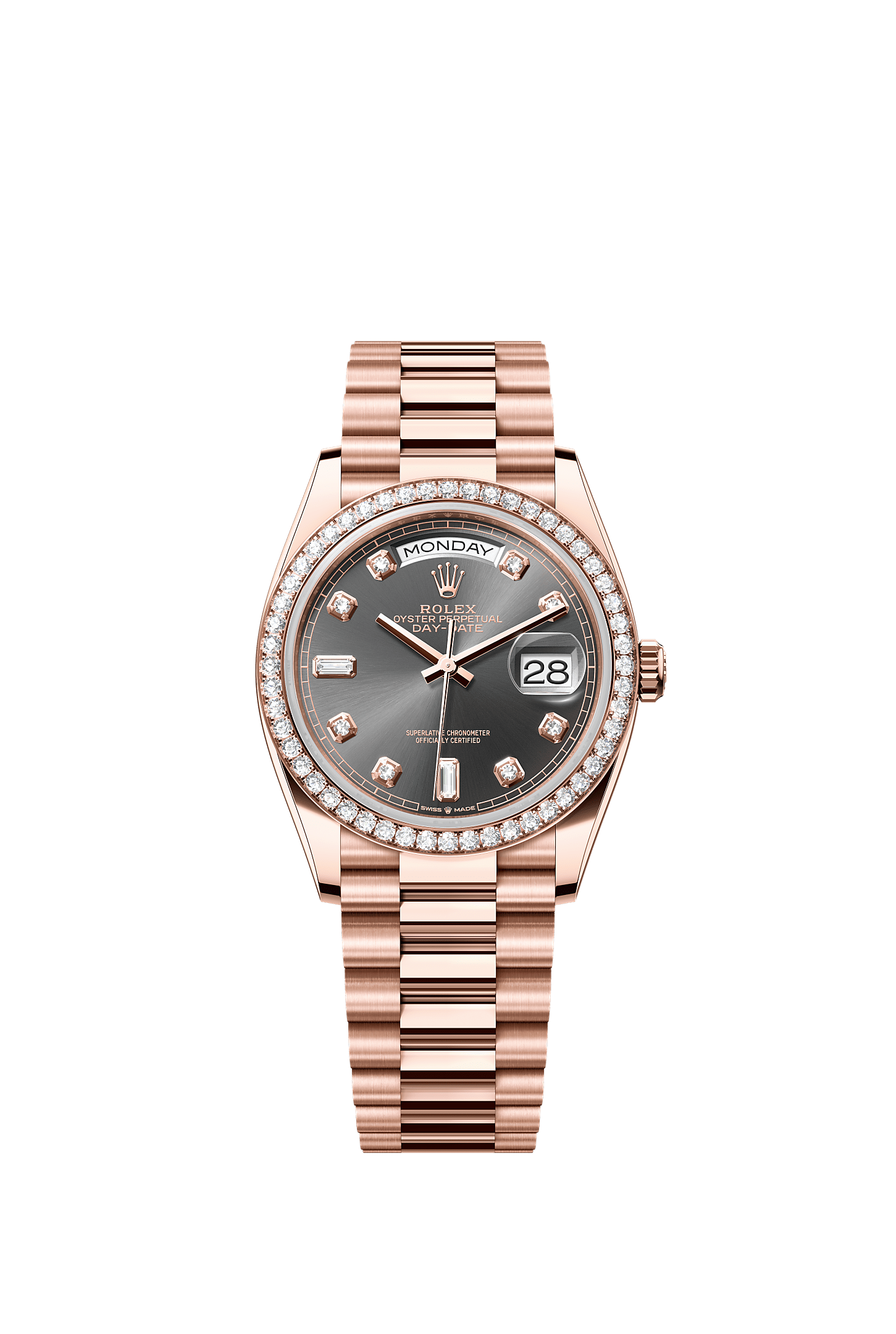 Day-Date 36, Oyster, 36 mm, Everose gold and diamonds, Dial : Slate set with diamonds, Rolex