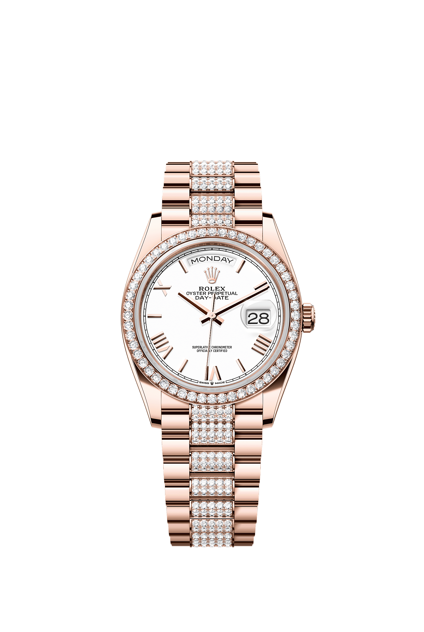 Day-Date 36, Oyster, 36 mm, Everose gold and diamonds, Dial : White, Rolex