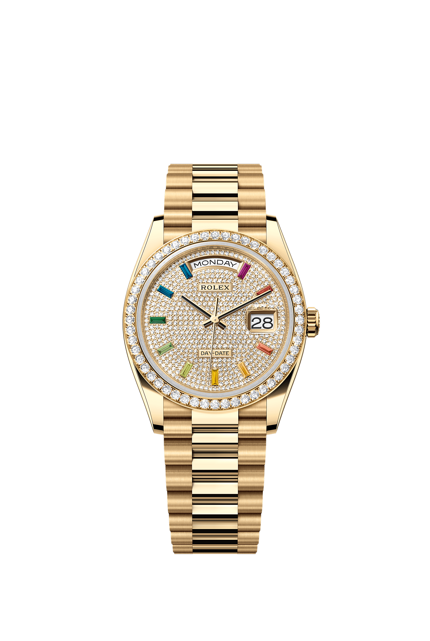 星期日历型 36, 蚝式，36毫米，钻石及黄金, 表盘 : 密镶钻石, Rolex